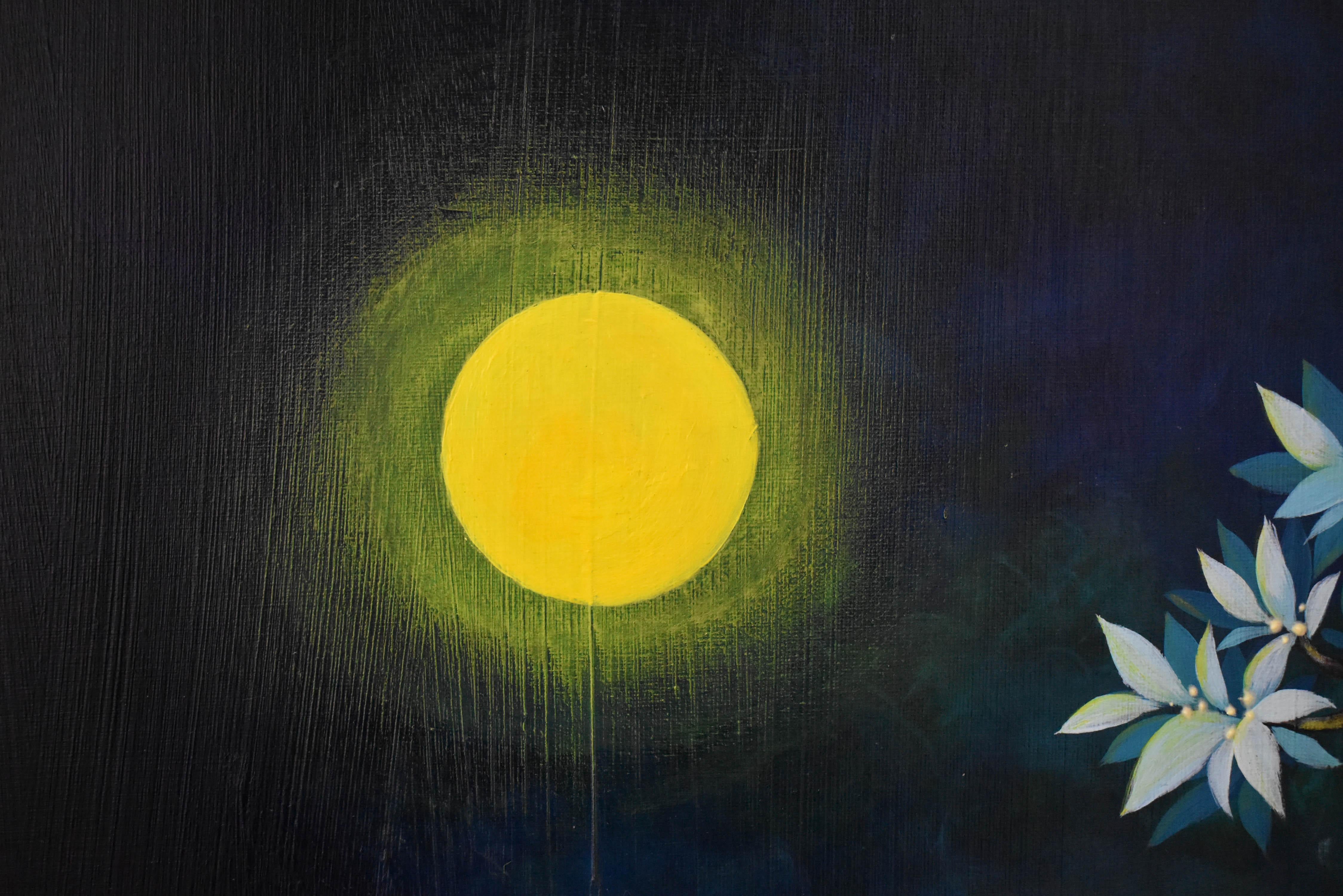 Serenity - Yu Yu & Polar Bear under the Moonlight tree  - Painting by Chun Yu