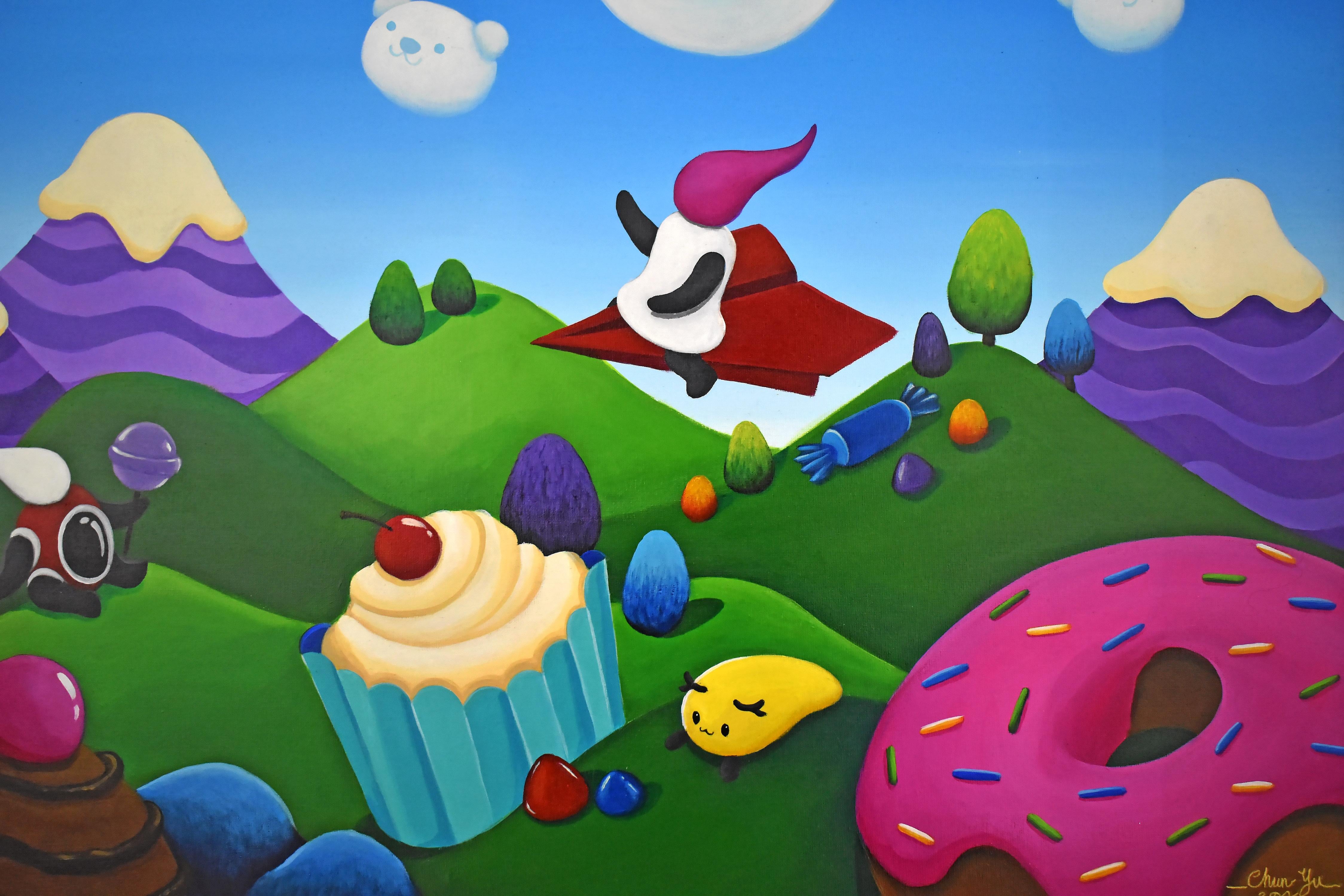 Tranquil Journey, teddy bear clouds, carefree, cupcakes wonderland, ship fast - Pop Art Painting by Chun Yu