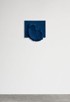 Cratere blu - piccolo, blu, geometrico, 3D, feltro, tessuto, biomorfo, arte da parete