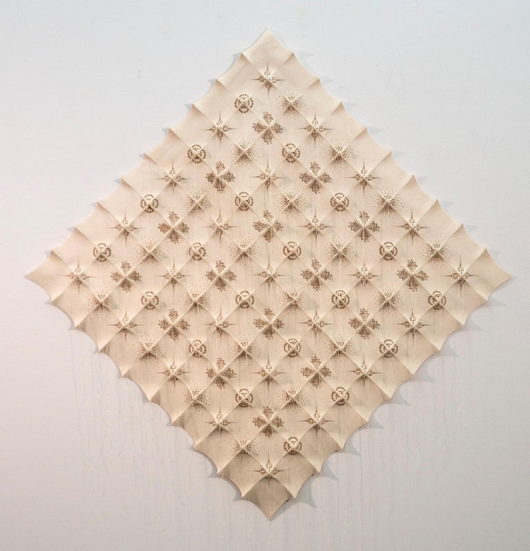 Chung-Im Kim - Boonyul - creamy white, wall hanging, 3D, felt, textile ... - Textile Wall Tapestry With 3D Elements For Office Space