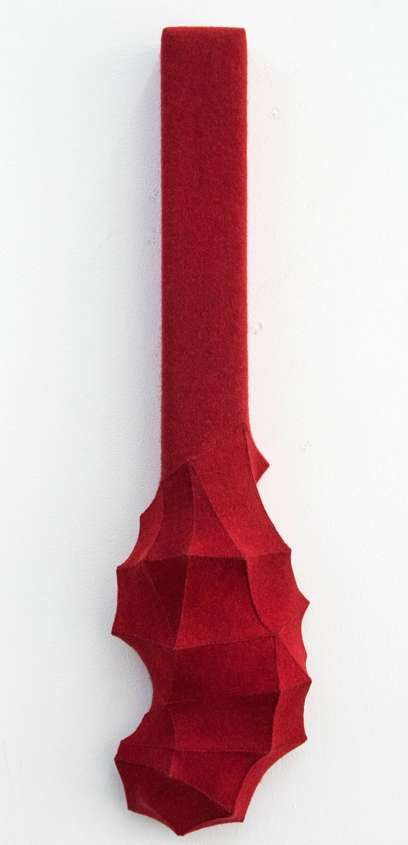 Faction - small, red, geometrical, 3D, felt, fabric, biomorphic, wall art - Sculpture by Chung-Im Kim