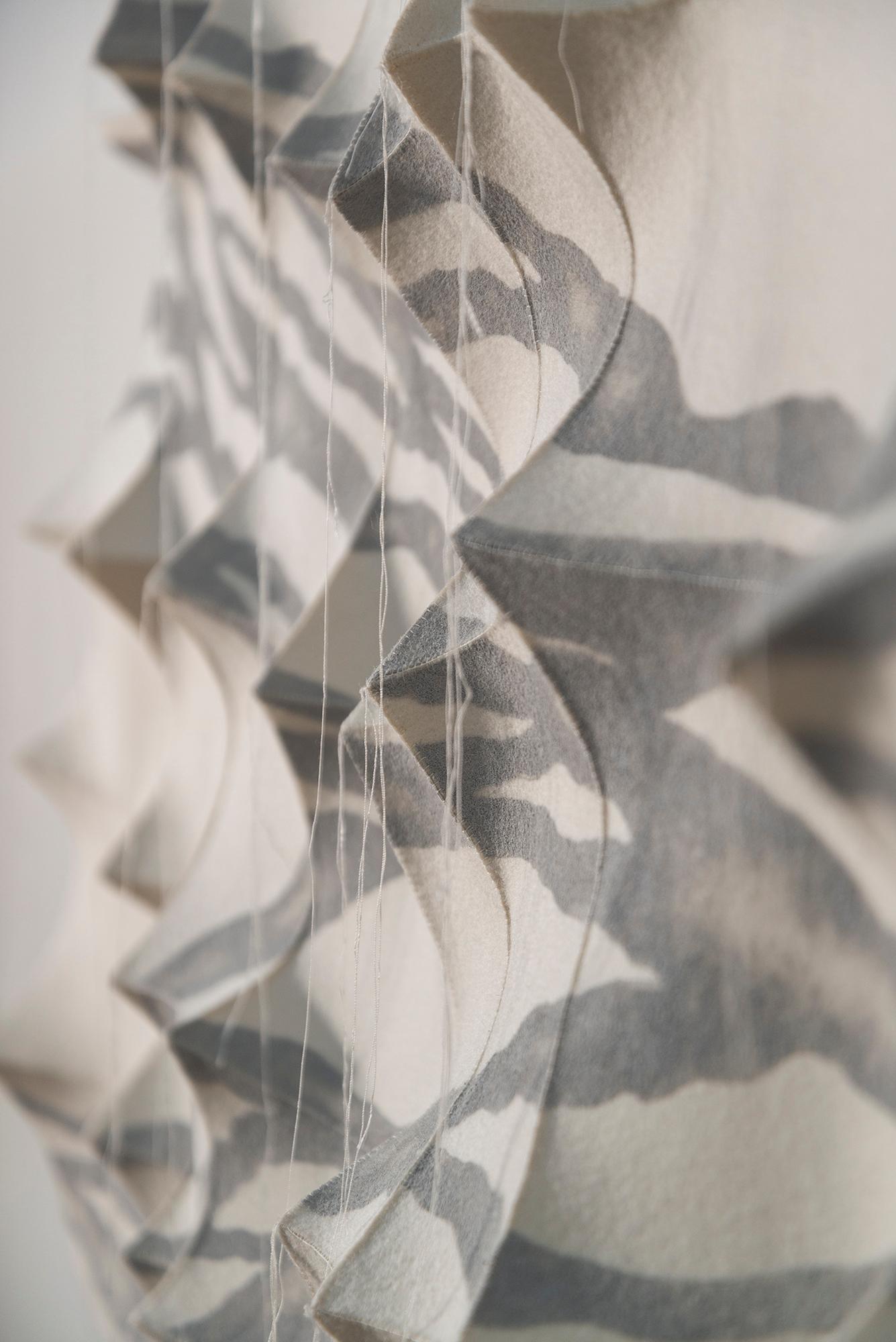 Gangmul - white, textured, biomorphic, abstract, industrial felt wall sculpture 5