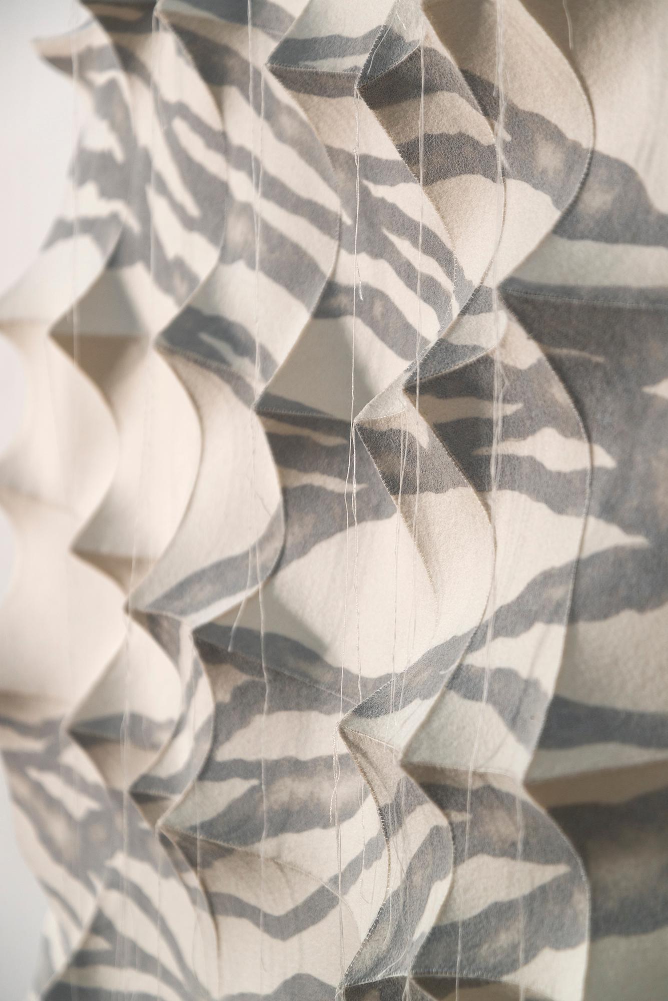 Gangmul - white, textured, biomorphic, abstract, industrial felt wall sculpture - Beige Abstract Painting by Chung-Im Kim