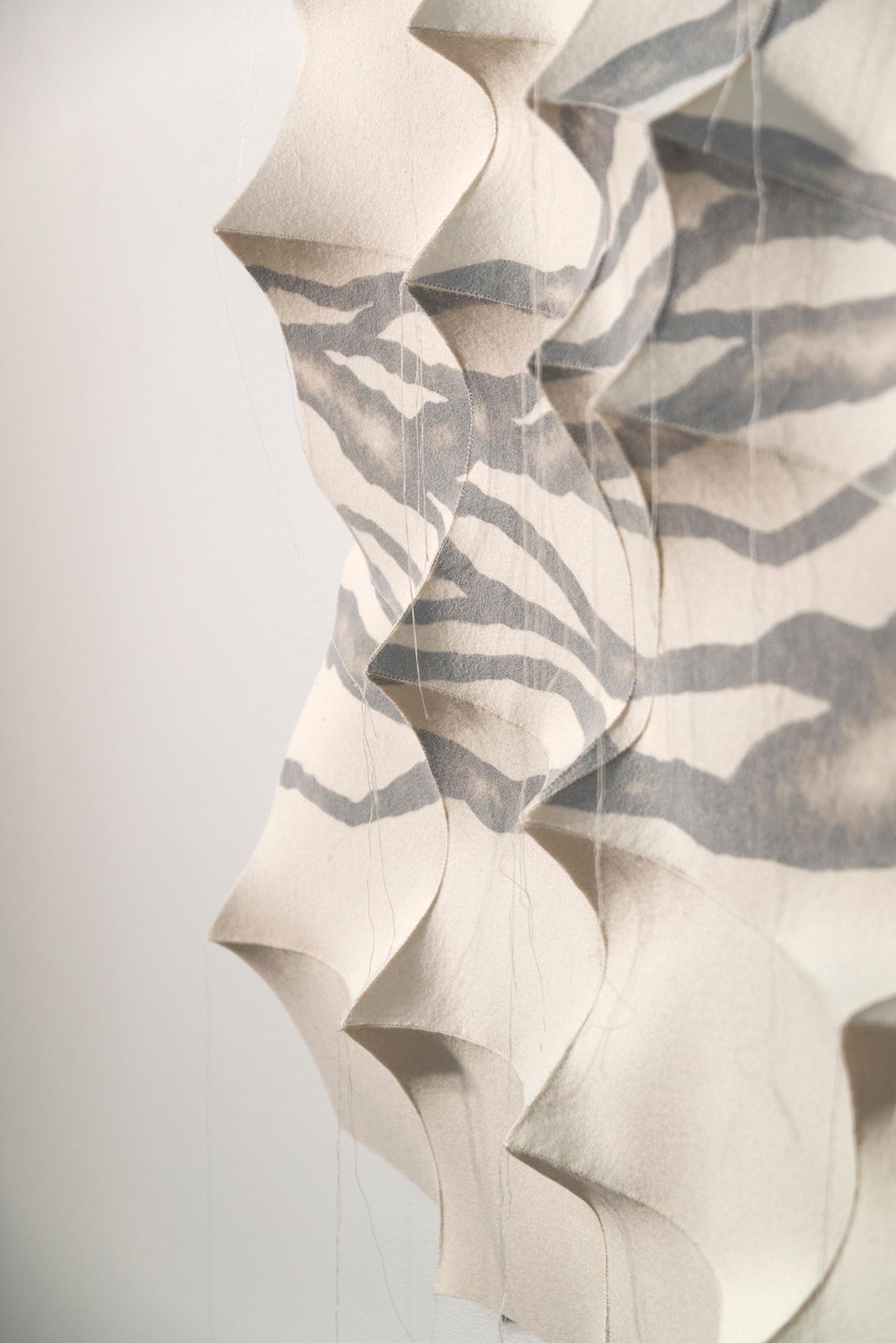 Gangmul - white, textured, biomorphic, abstract, industrial felt wall sculpture 1