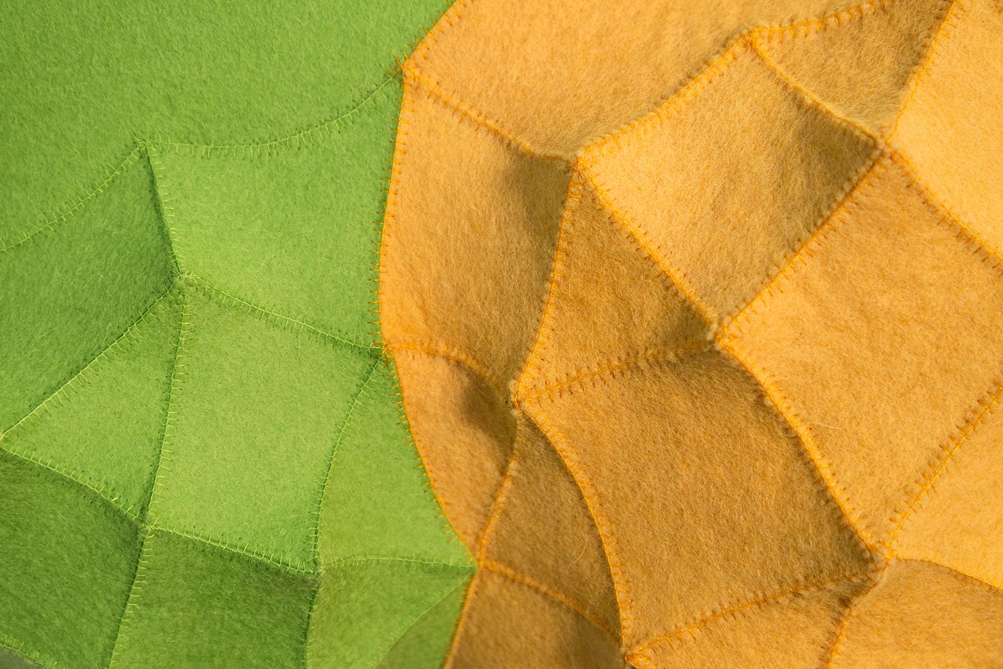Hyang #1 - green, yellow, abstract, contemporary, industrial felt wall sculpture For Sale 1