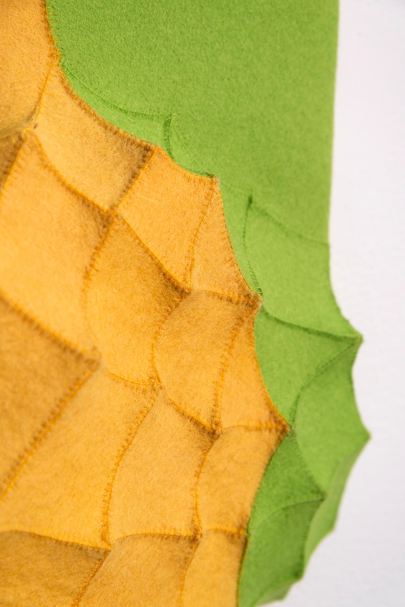 Hyang #1 - green, yellow, abstract, contemporary, industrial felt wall sculpture For Sale 2