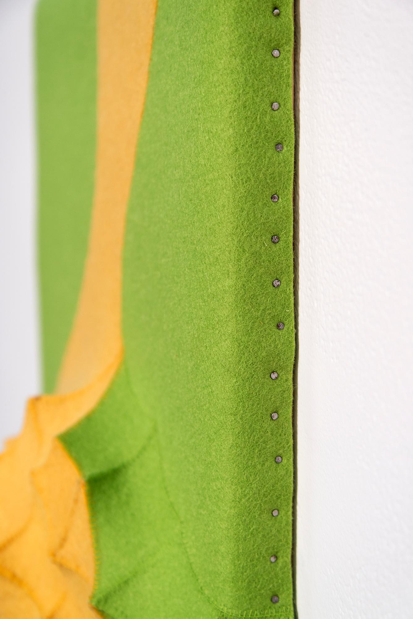Hyang #1 - green, yellow, abstract, contemporary, industrial felt wall sculpture For Sale 3