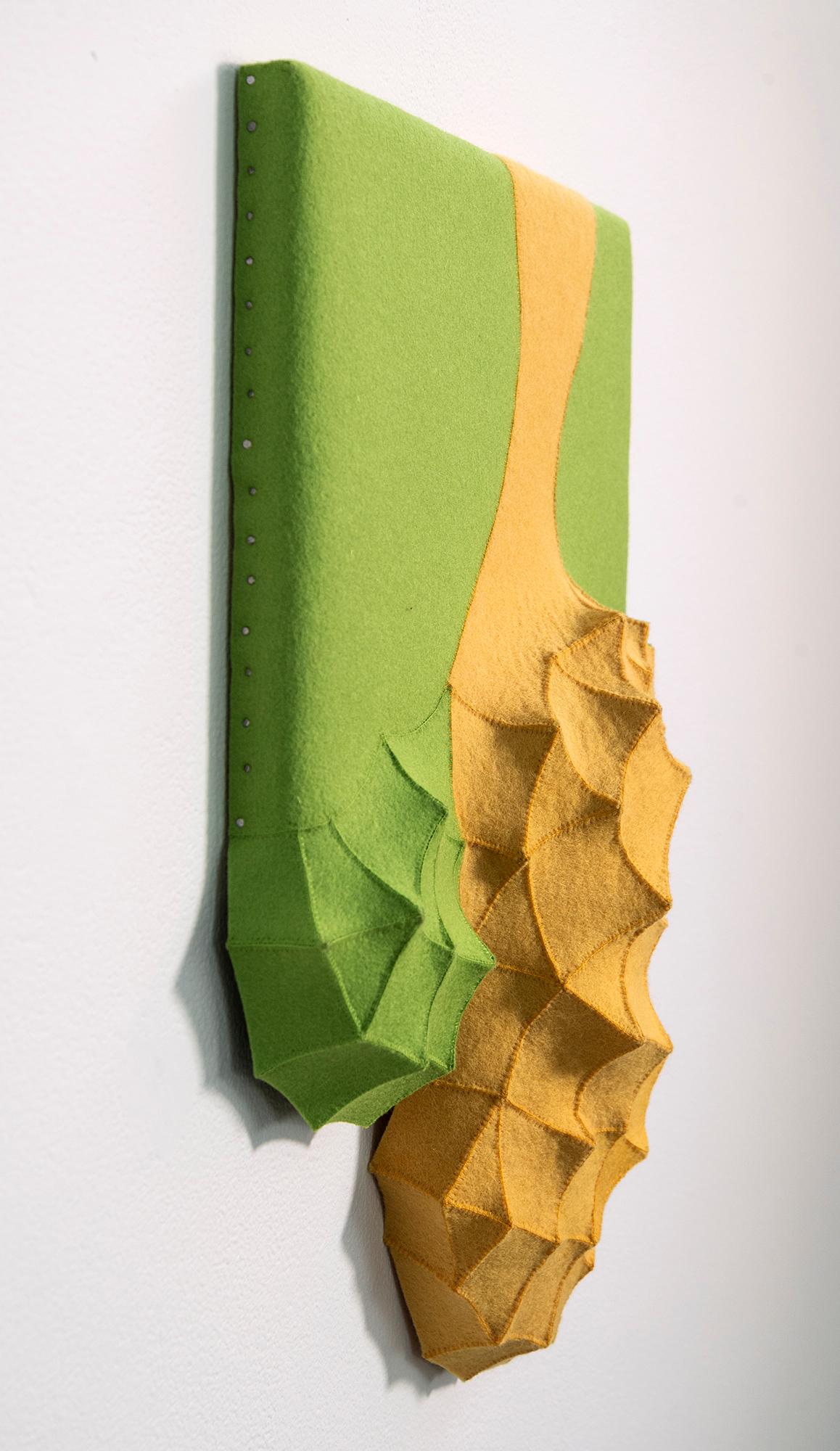 Hyang #1 - green, yellow, abstract, contemporary, industrial felt wall sculpture For Sale 5