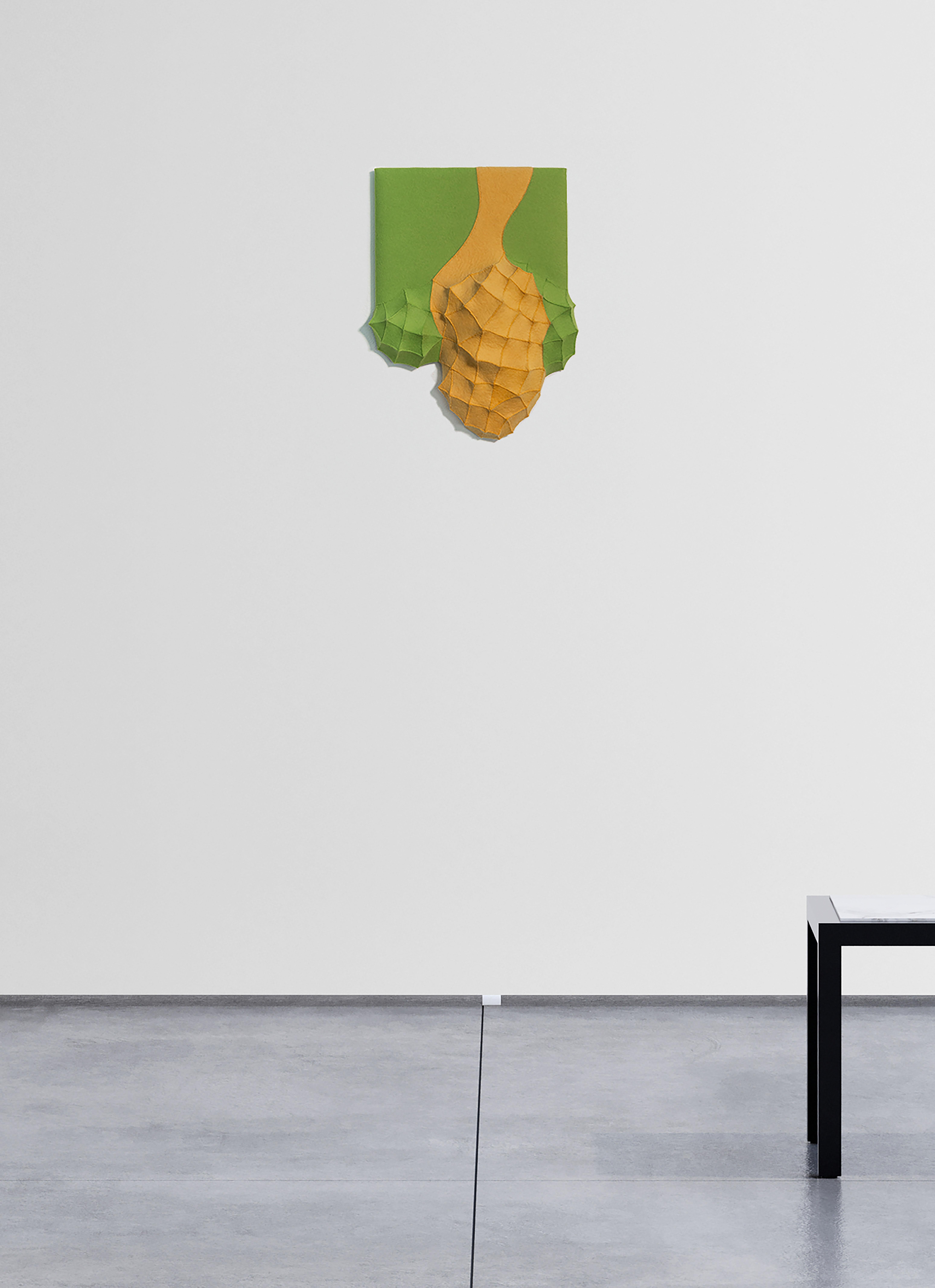 Hyang #1 - green, yellow, abstract, contemporary, industrial felt wall sculpture For Sale 6