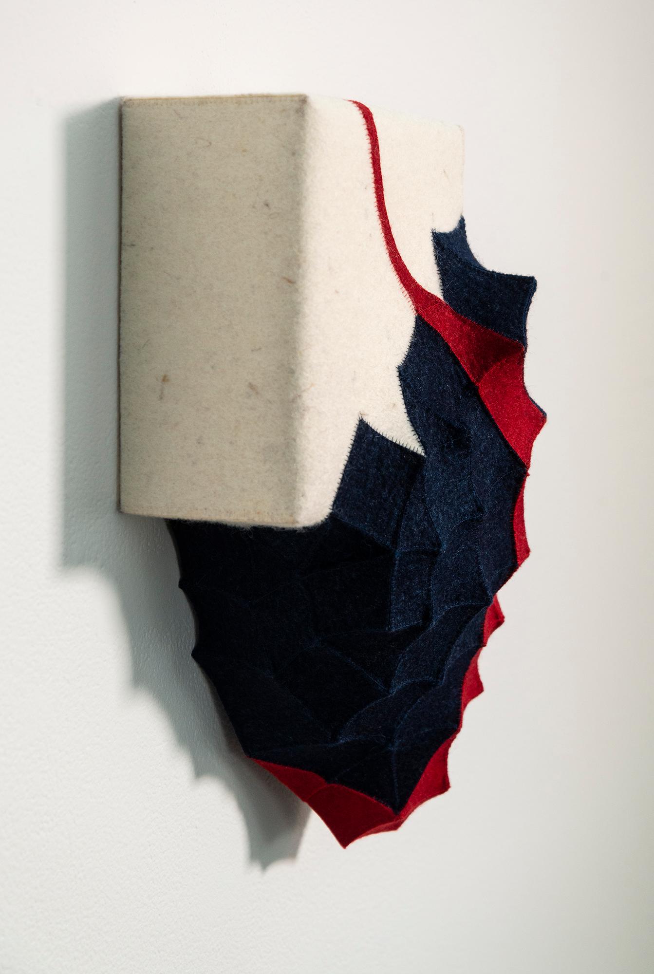 Hyang #2 – blau, weiß, rot, abstrakte, industrielle Filz-Wandskulptur (Zeitgenössisch), Sculpture, von Chung-Im Kim