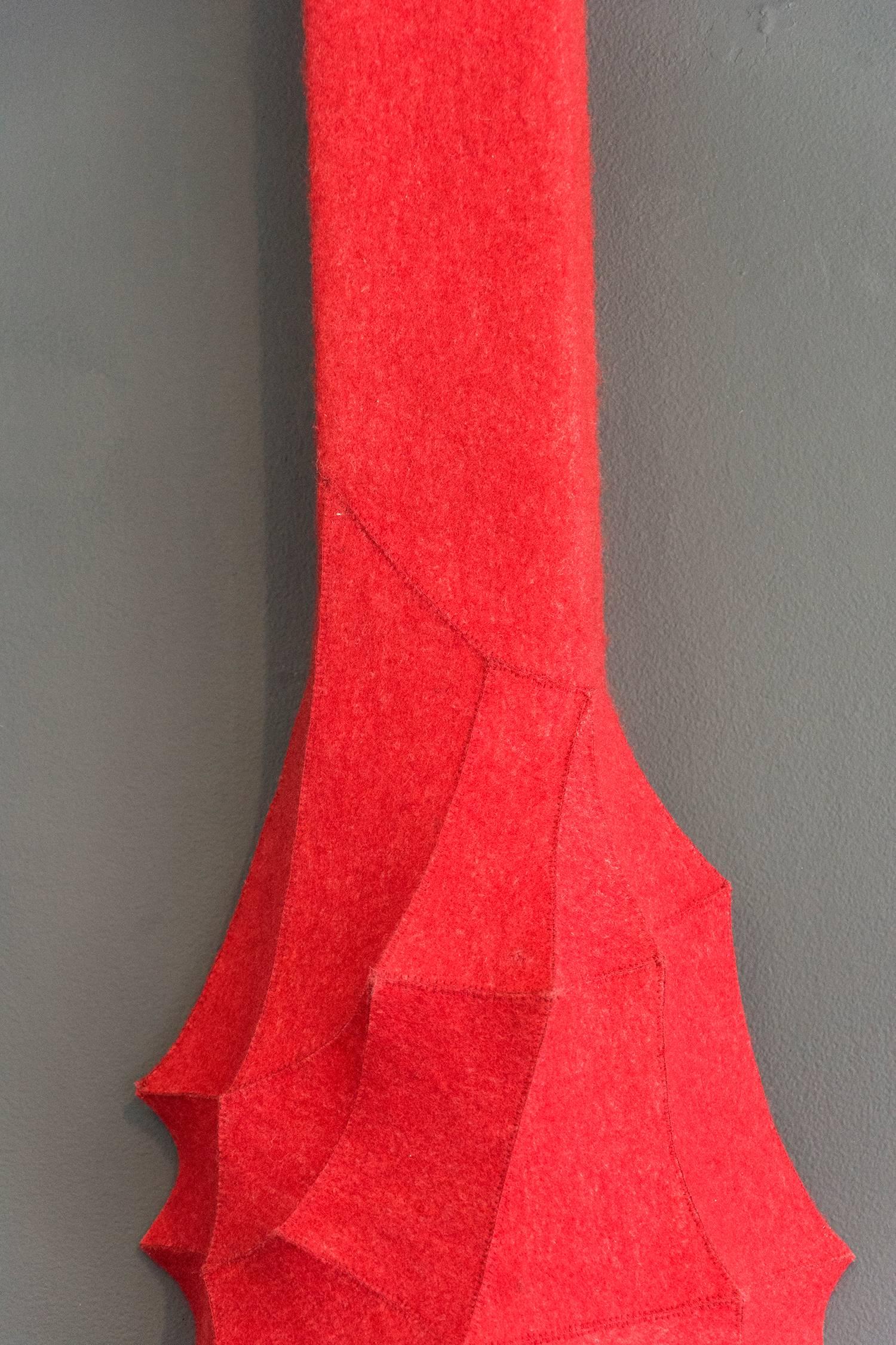 Jaru - crimson red, fabric, abstract, wall sculpture, hanging, textile - Abstract Sculpture by Chung-Im Kim