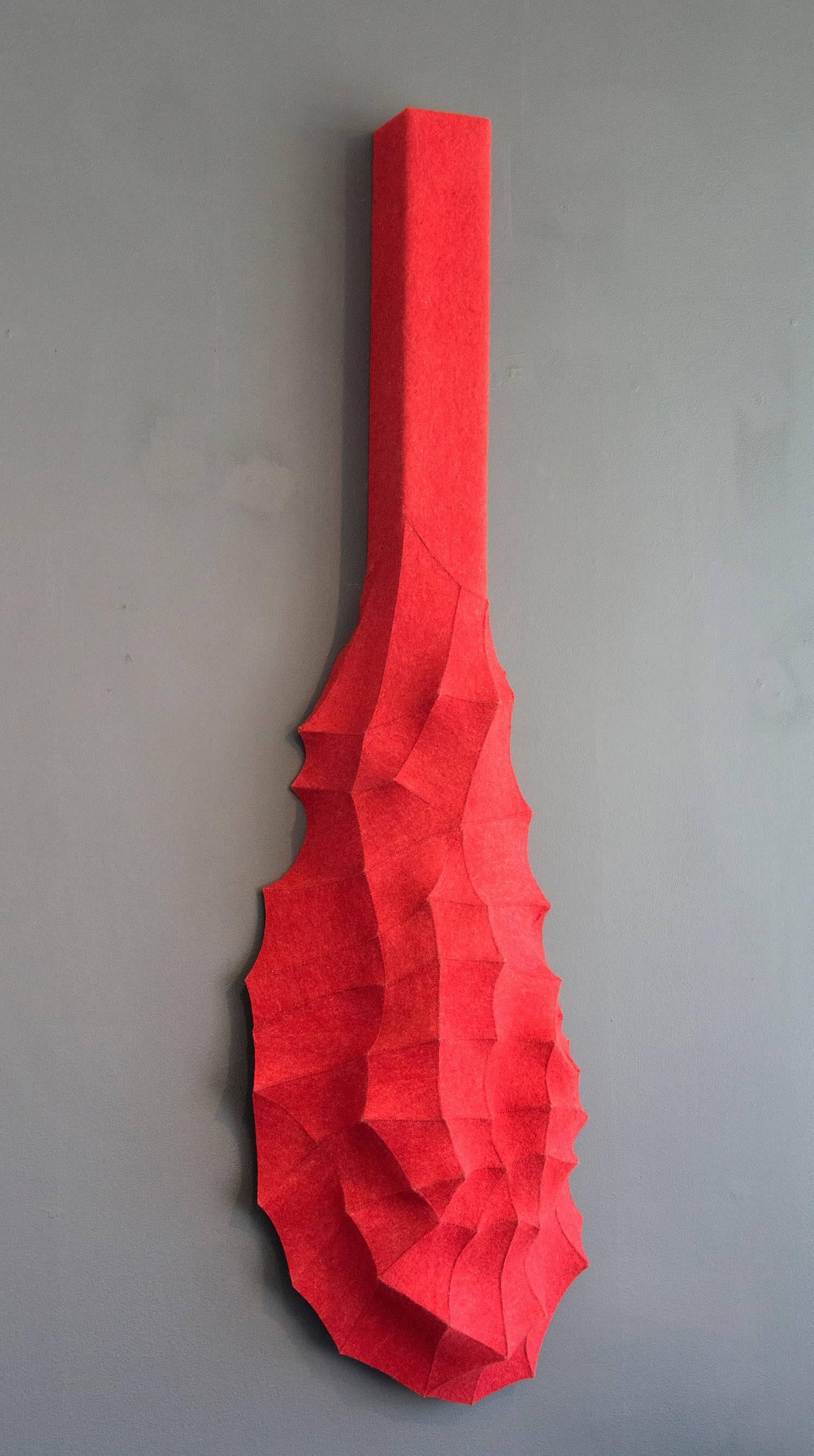 Chung-Im Kim Abstract Sculpture - Jaru - crimson red, fabric, abstract, wall sculpture, hanging, textile