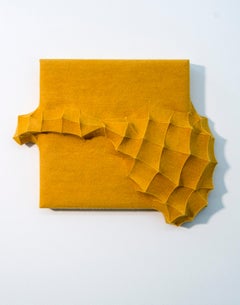 Mutation 4 - yellow, geometrical, 3D, biomorphic, abstract, fabric wall art