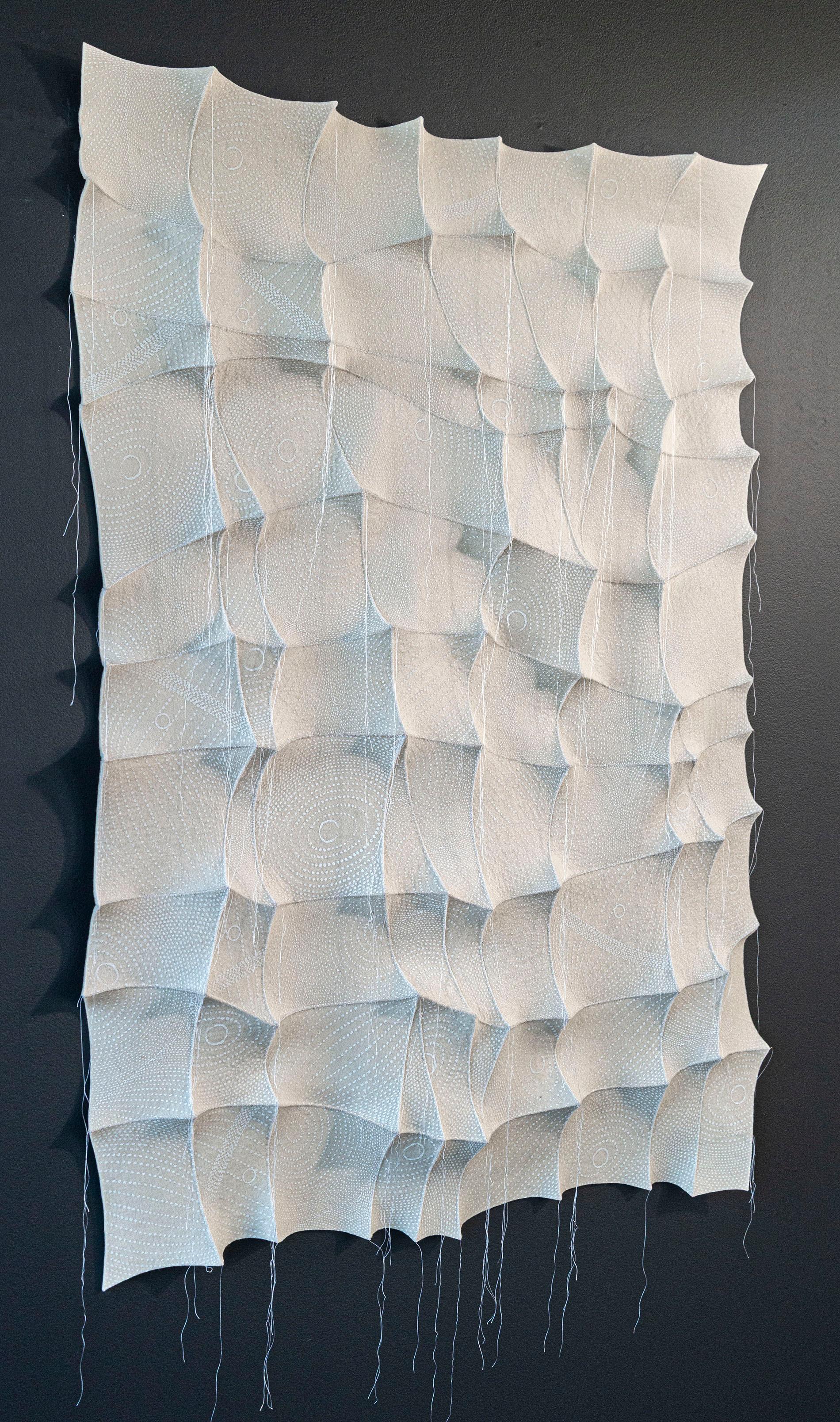 New Dawn - white, textured, biomorphic, abstract, industrial felt wall sculpture - Contemporary Mixed Media Art by Chung-Im Kim