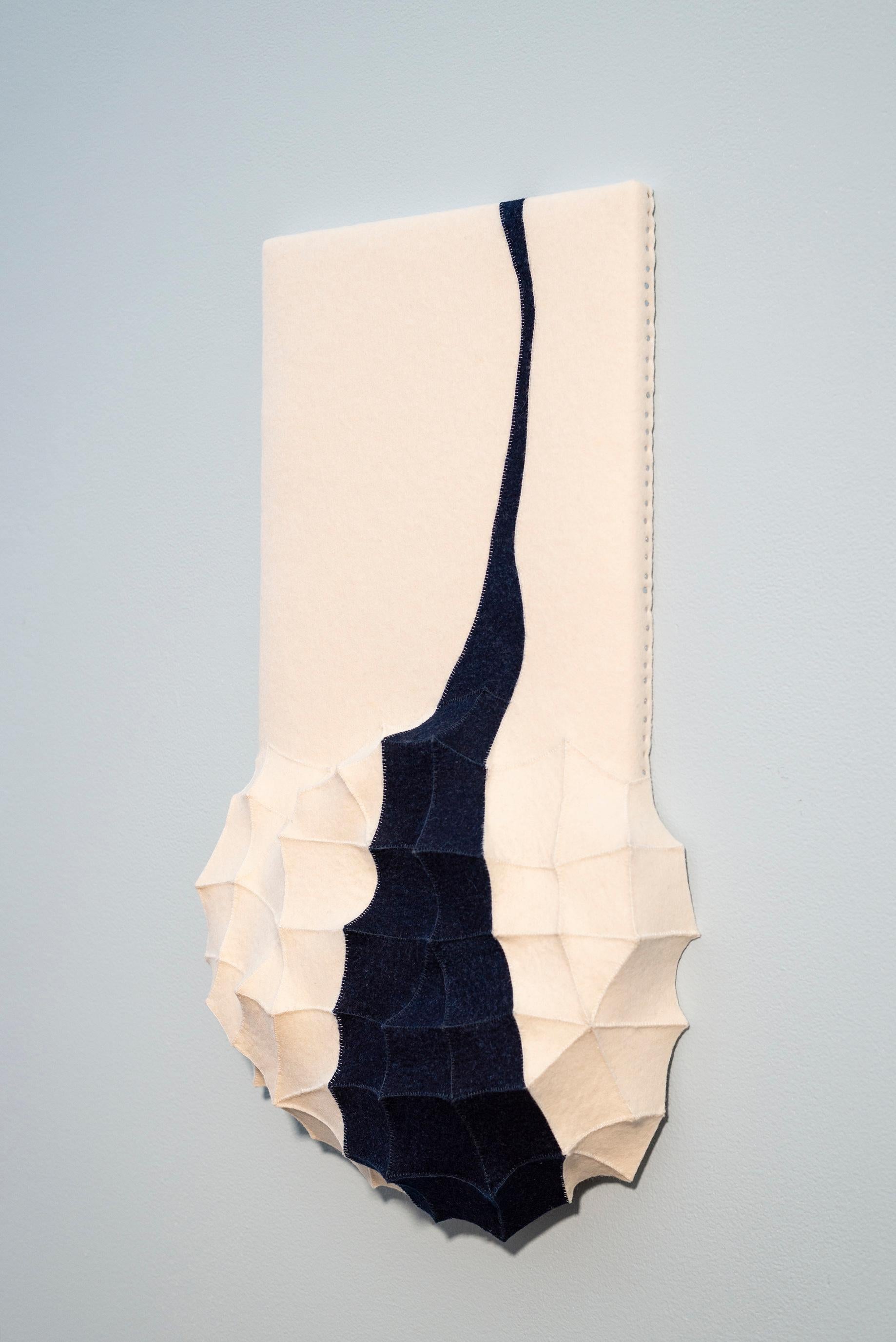Sansu 1 - blue, white, 3D, biomorphic, abstract, industrial felt wall sculpture - Sculpture by Chung-Im Kim