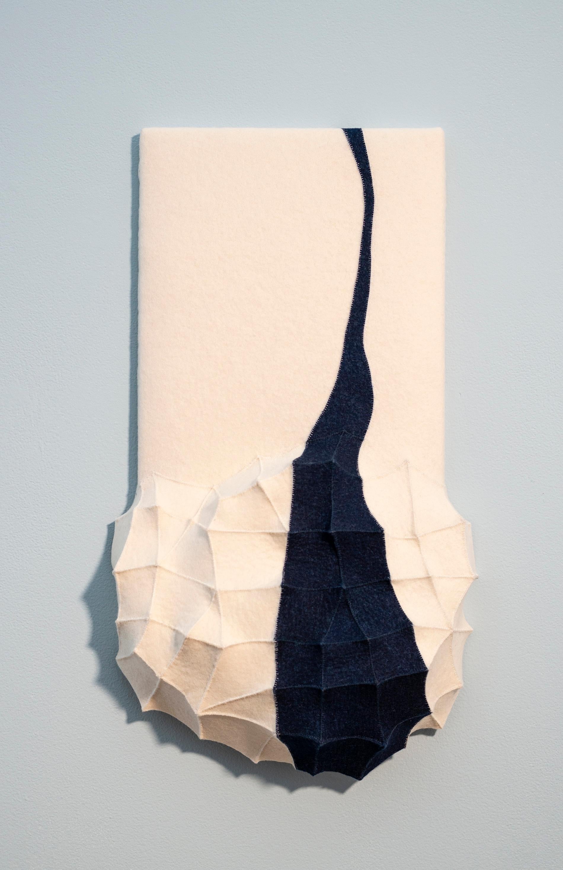 Chung-Im Kim Abstract Sculpture - Sansu 1 - blue, white, 3D, biomorphic, abstract, industrial felt wall sculpture