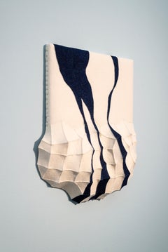 Sansu 2 - blue, white, 3D, biomorphic, abstract, industrial felt wall sculpture