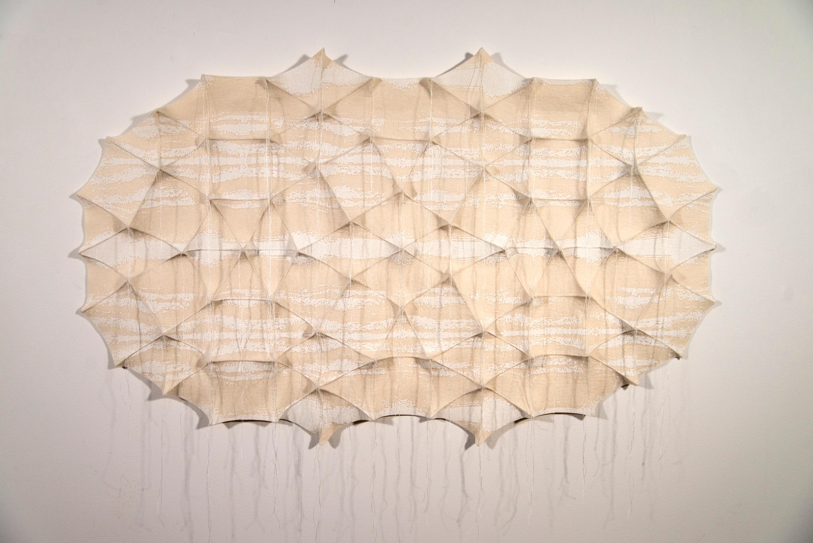 Semonemo 3 - white, pattern, wall hanging, 3D, felt, textile, tapestry - Mixed Media Art by Chung-Im Kim