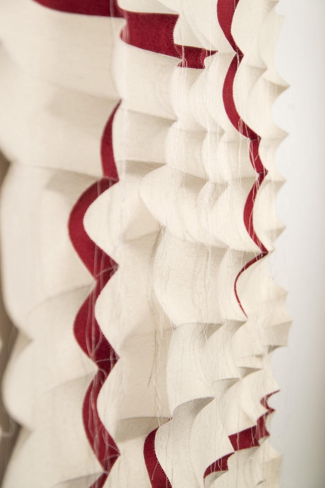 Tumsae 7 - red, white, pattern, wall hanging, 3D, felt, textile, tapestry - Sculpture by Chung-Im Kim