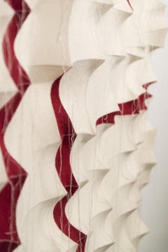 Tumsae 7 - red, white, abstract, contemporary, industrial felt wall sculpture