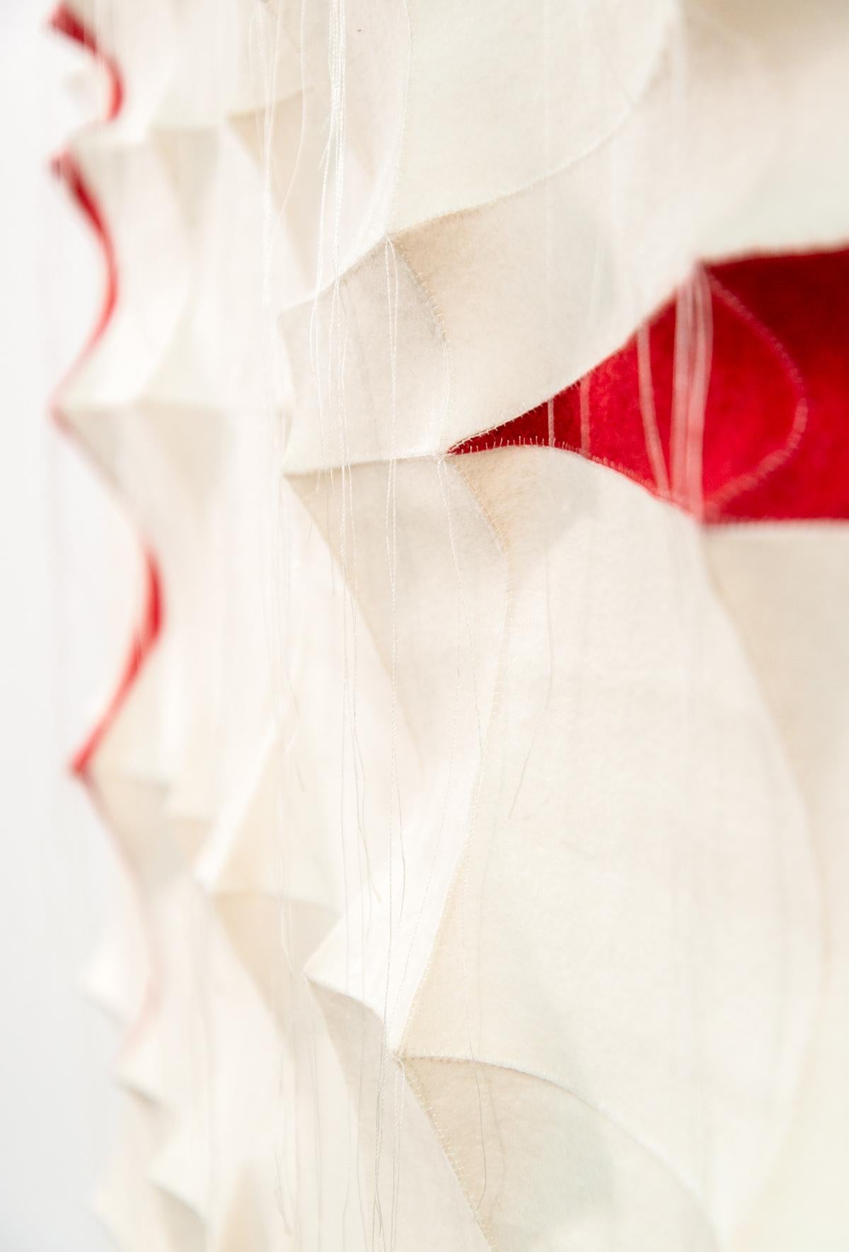 Tumsae No 1 - red, white, pattern, 3D, felt, textile, tapestry, wall hanging For Sale 8
