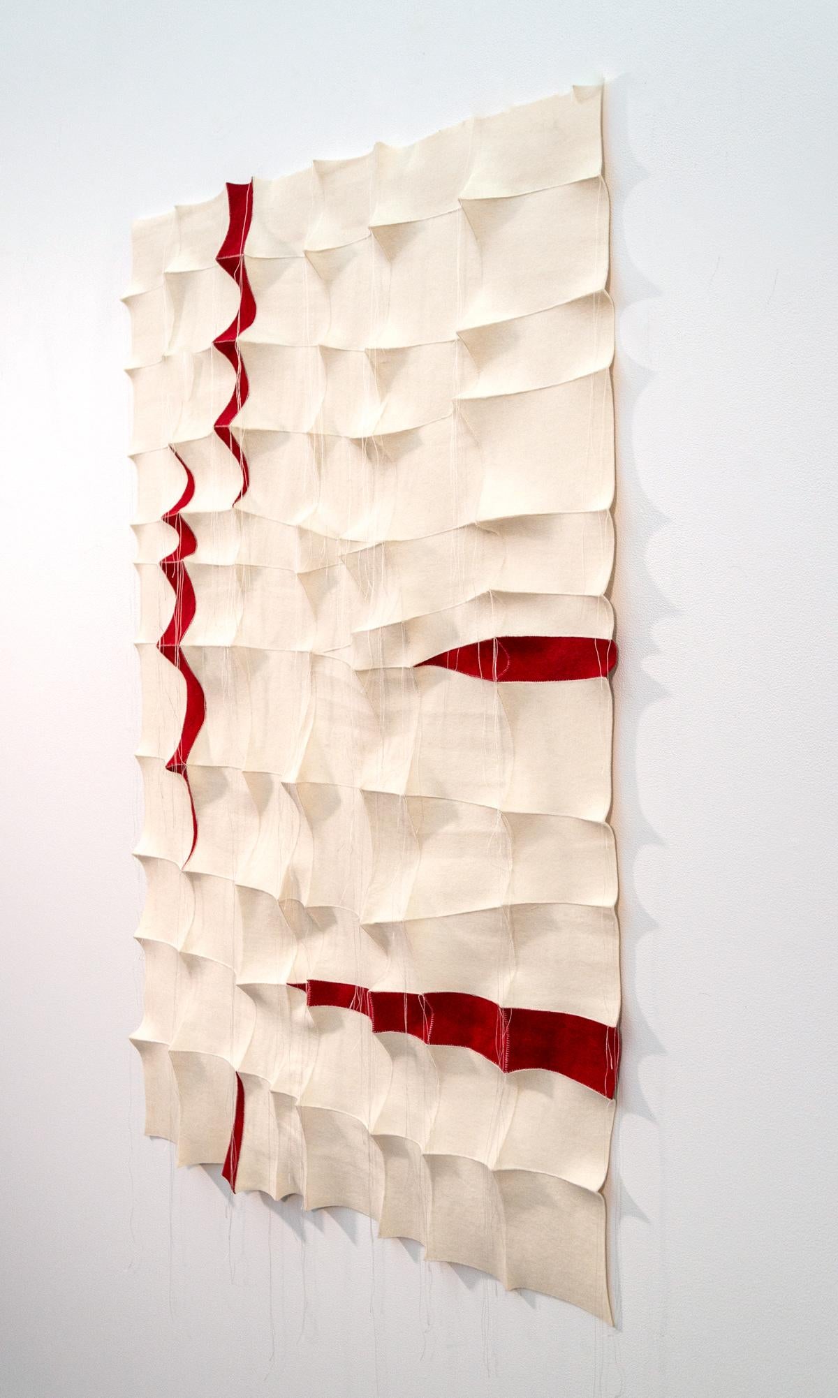 Tumsae No 1 - red, white, pattern, wall hanging, 3D, felt, textile, tapestry - Contemporary Mixed Media Art by Chung-Im Kim