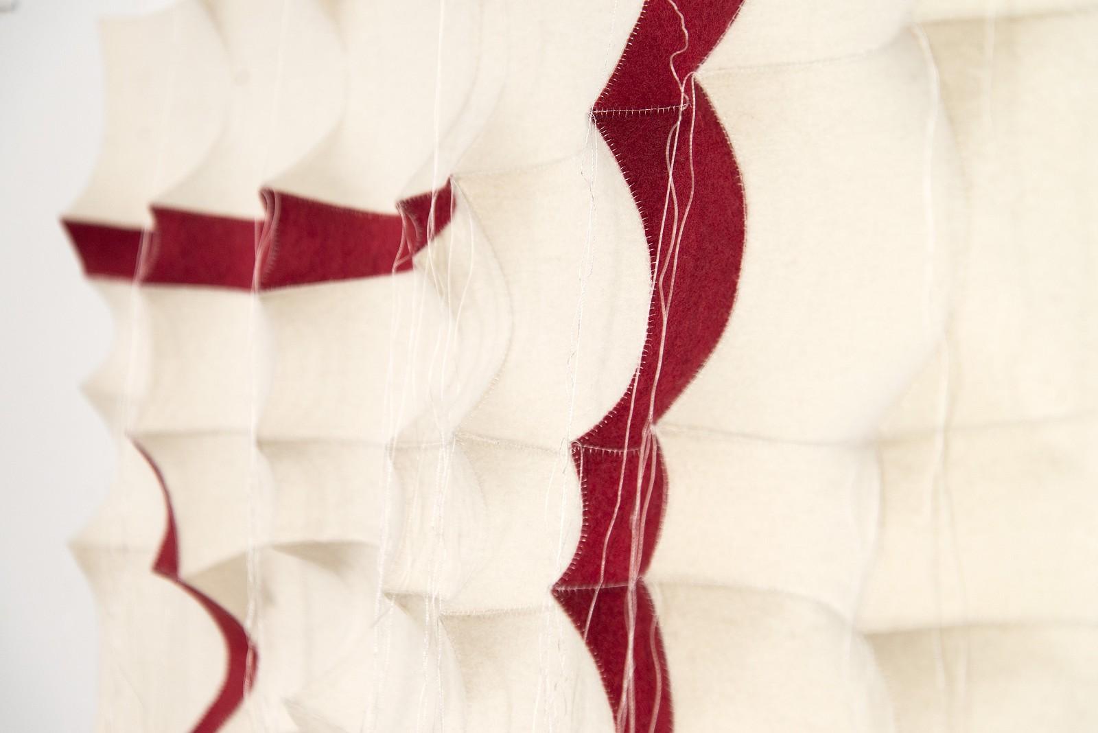 Tumsae No 7 - red, white, abstract, contemporary, industrial felt wall sculpture For Sale 5