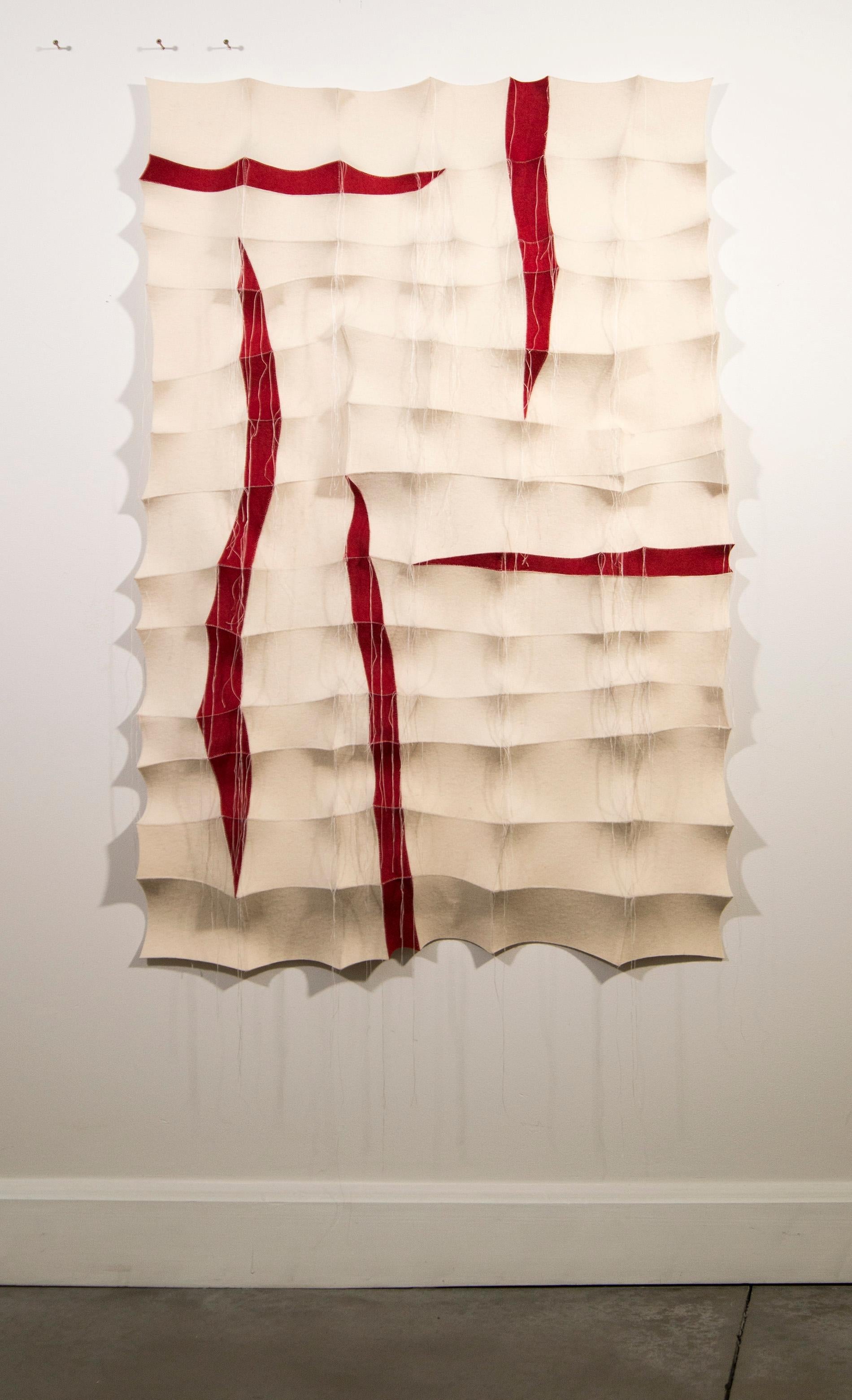 Tumsae No 7 - red, white, abstract, contemporary, industrial felt wall sculpture For Sale 6