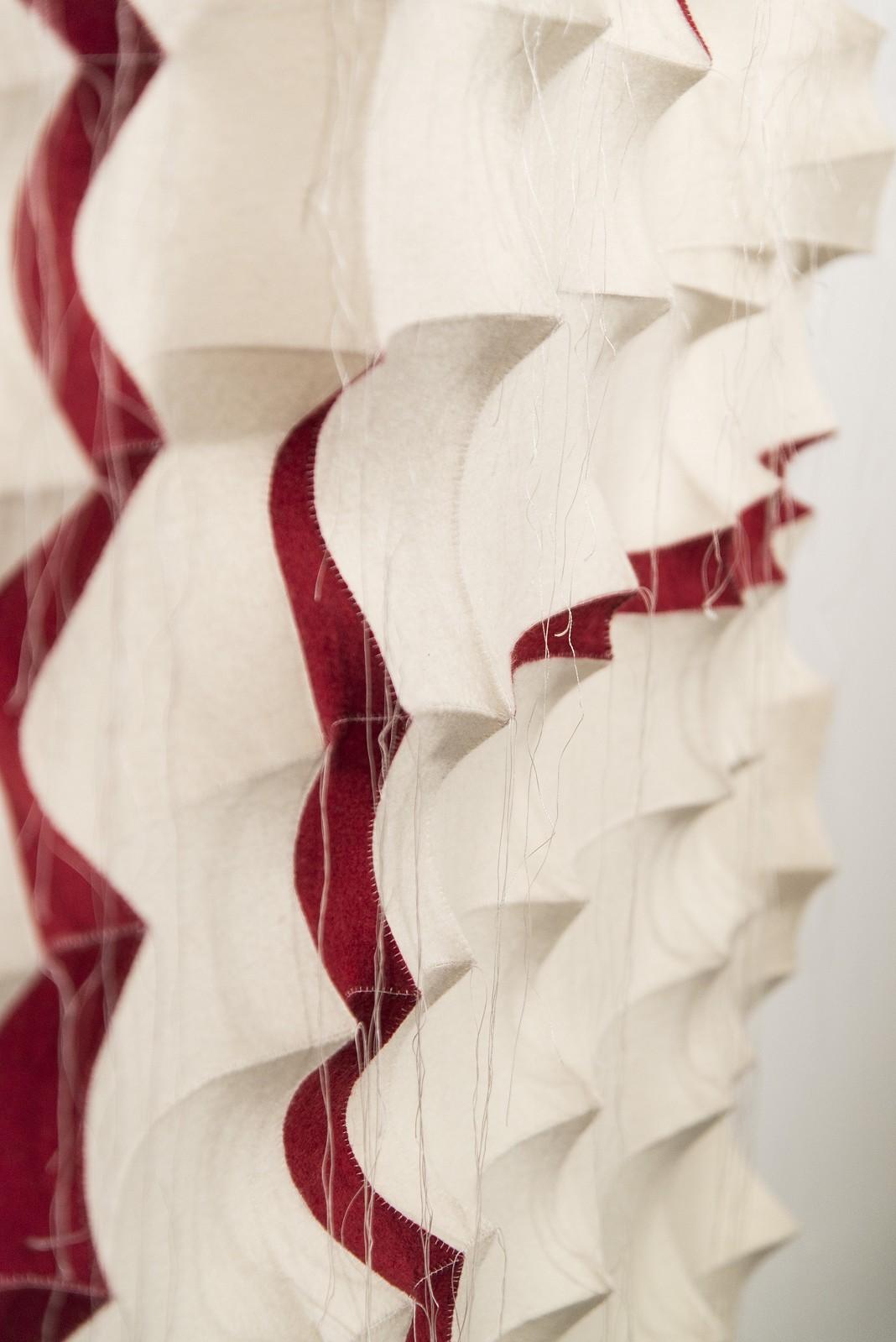 Tumsae No 7 - red, white, abstract, contemporary, industrial felt wall sculpture - Sculpture by Chung-Im Kim