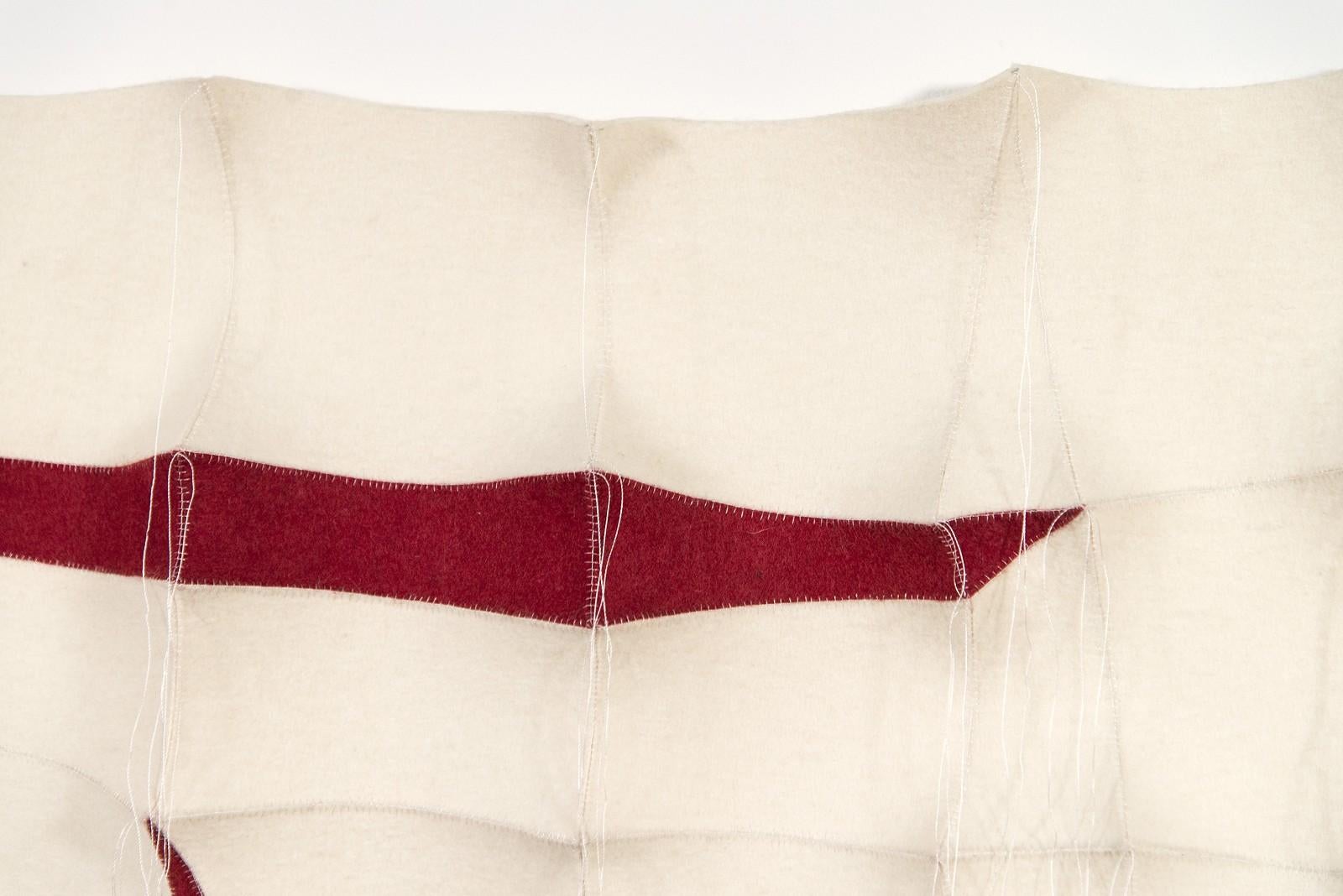 Tumsae No 7 - red, white, abstract, contemporary, industrial felt wall sculpture - Beige Abstract Sculpture by Chung-Im Kim