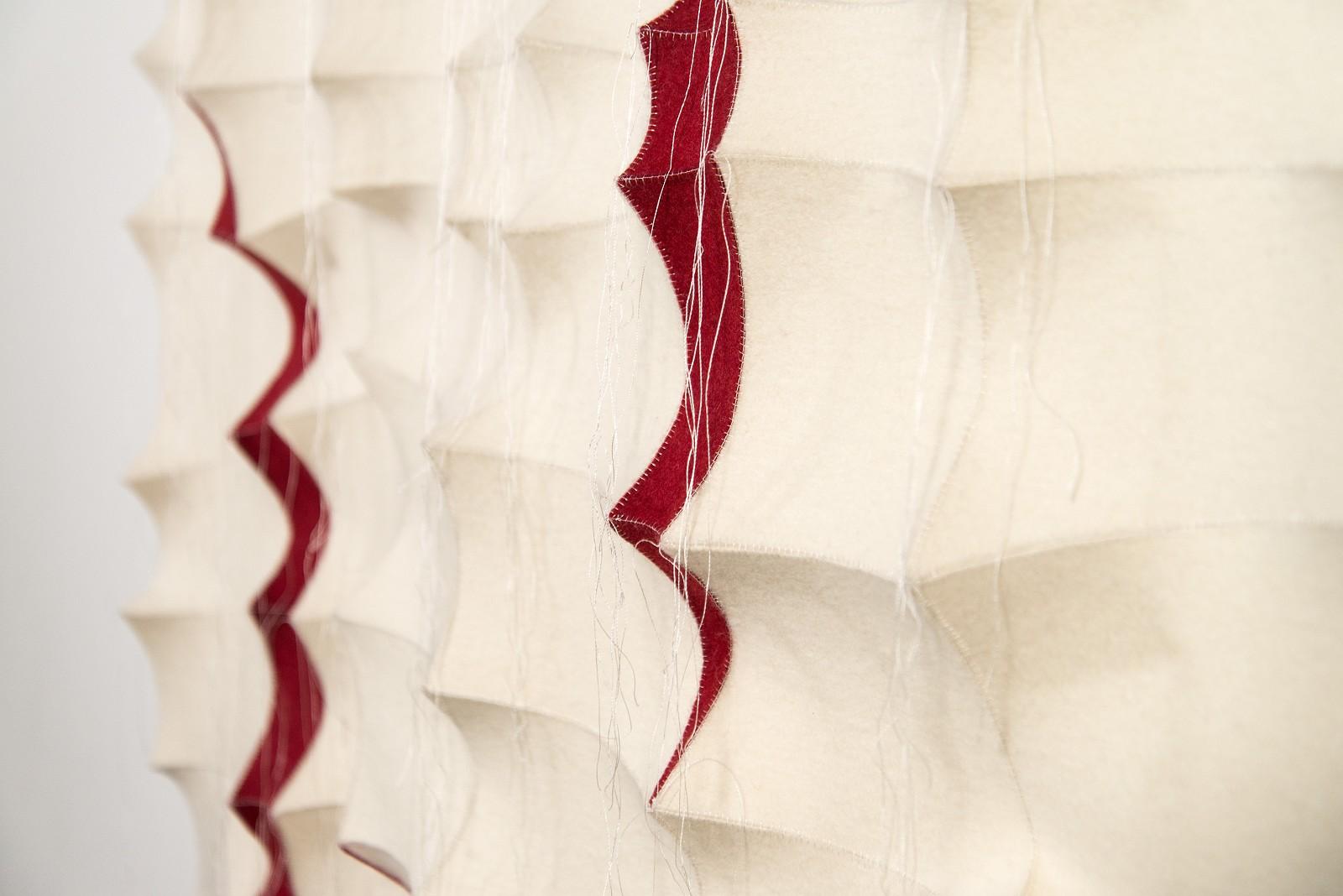 Tumsae No 7 - red, white, abstract, contemporary, industrial felt wall sculpture For Sale 4