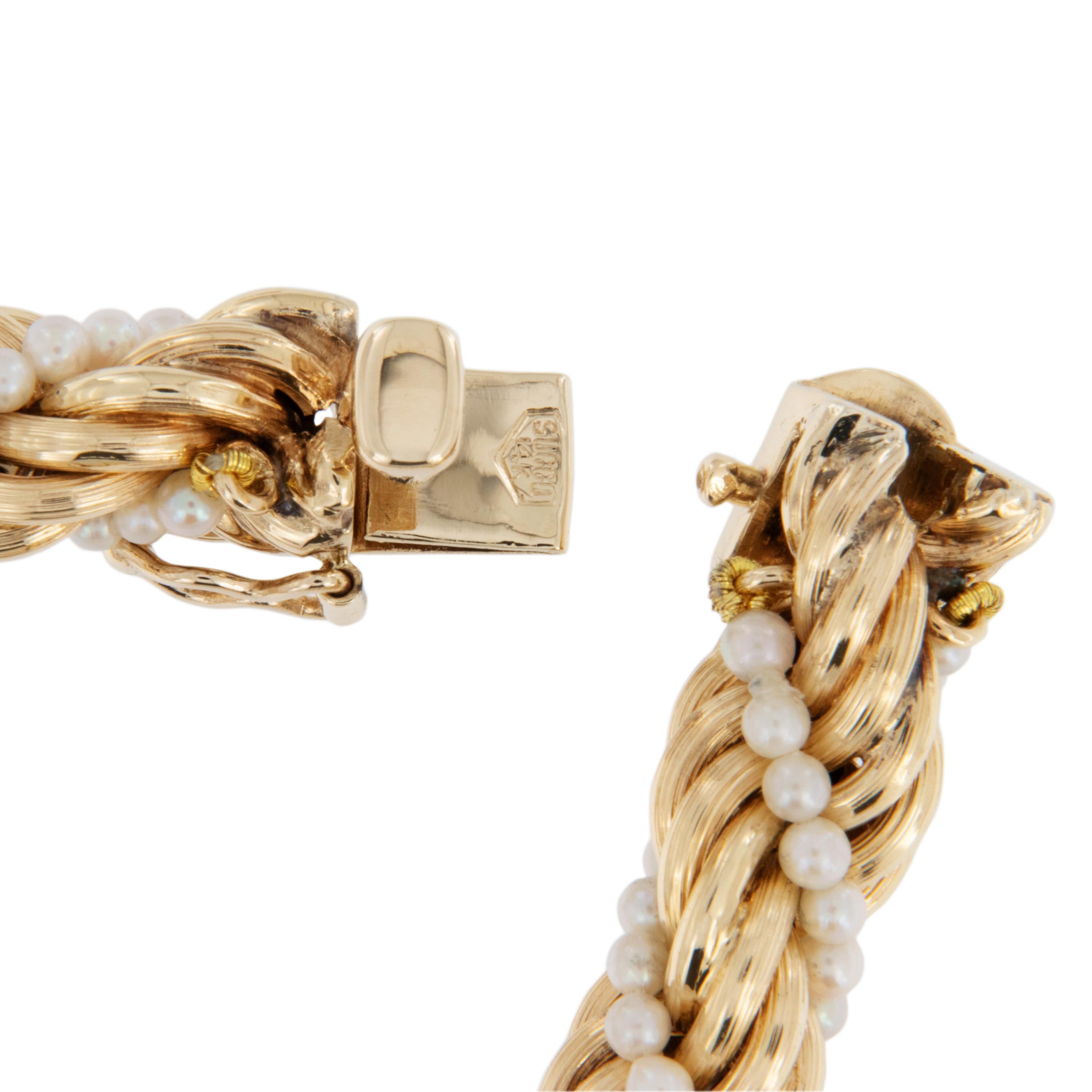 14 Karat Gelbgold Seil- und Zuchtperlen-Twist-Armband im Zustand „Hervorragend“ im Angebot in Troy, MI
