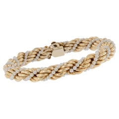 Chunky 14 Karat Yellow Gold Rope and Cultured Pearl Twist Bracelet
