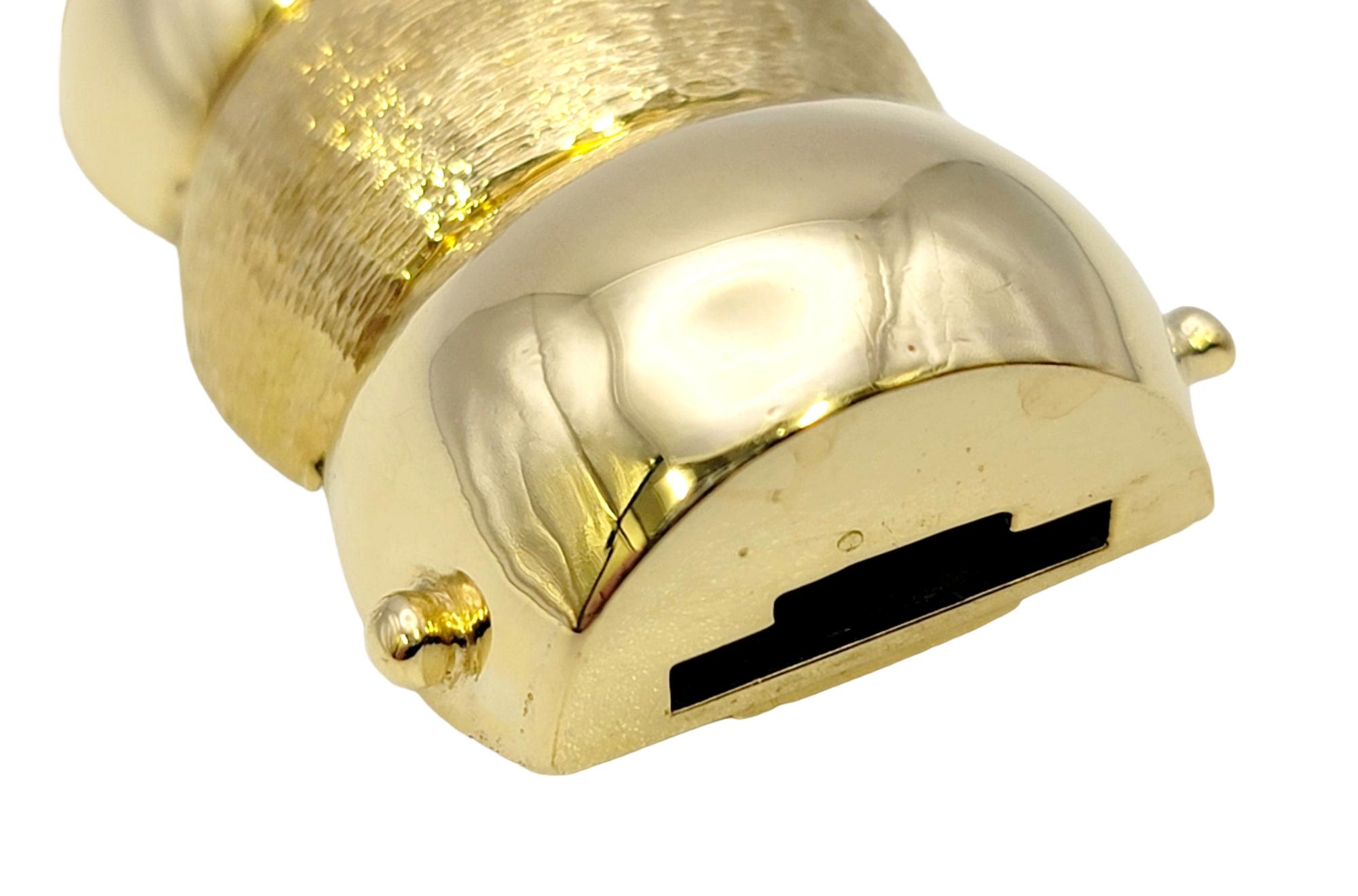Chunky 18 Karat Yellow Gold Polished and Brushed Flexible Cuff Bracelet  For Sale 5