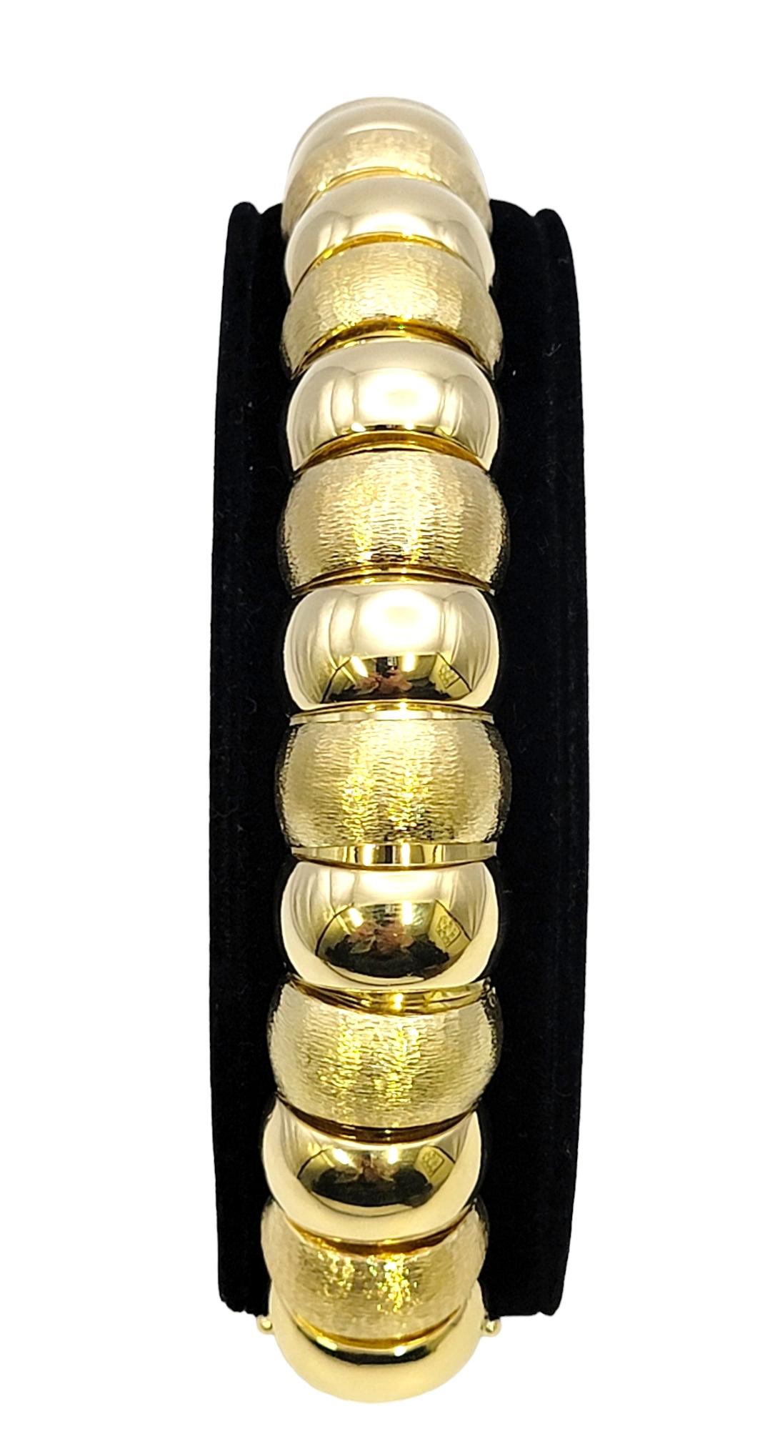 Chunky 18 Karat Yellow Gold Polished and Brushed Flexible Cuff Bracelet  For Sale 8