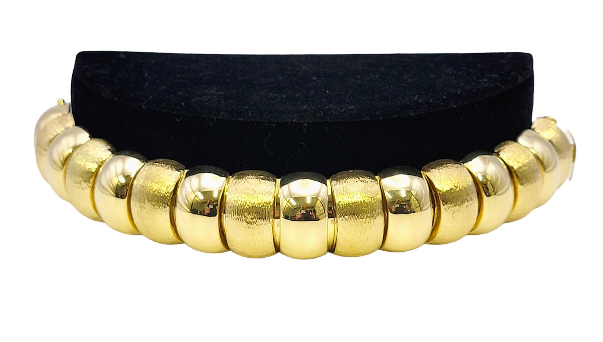 Chunky 18 Karat Yellow Gold Polished and Brushed Flexible Cuff Bracelet  For Sale 10