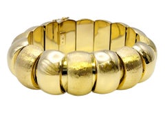 Chunky 18 Karat Yellow Gold Polished and Brushed Flexible Cuff Bracelet