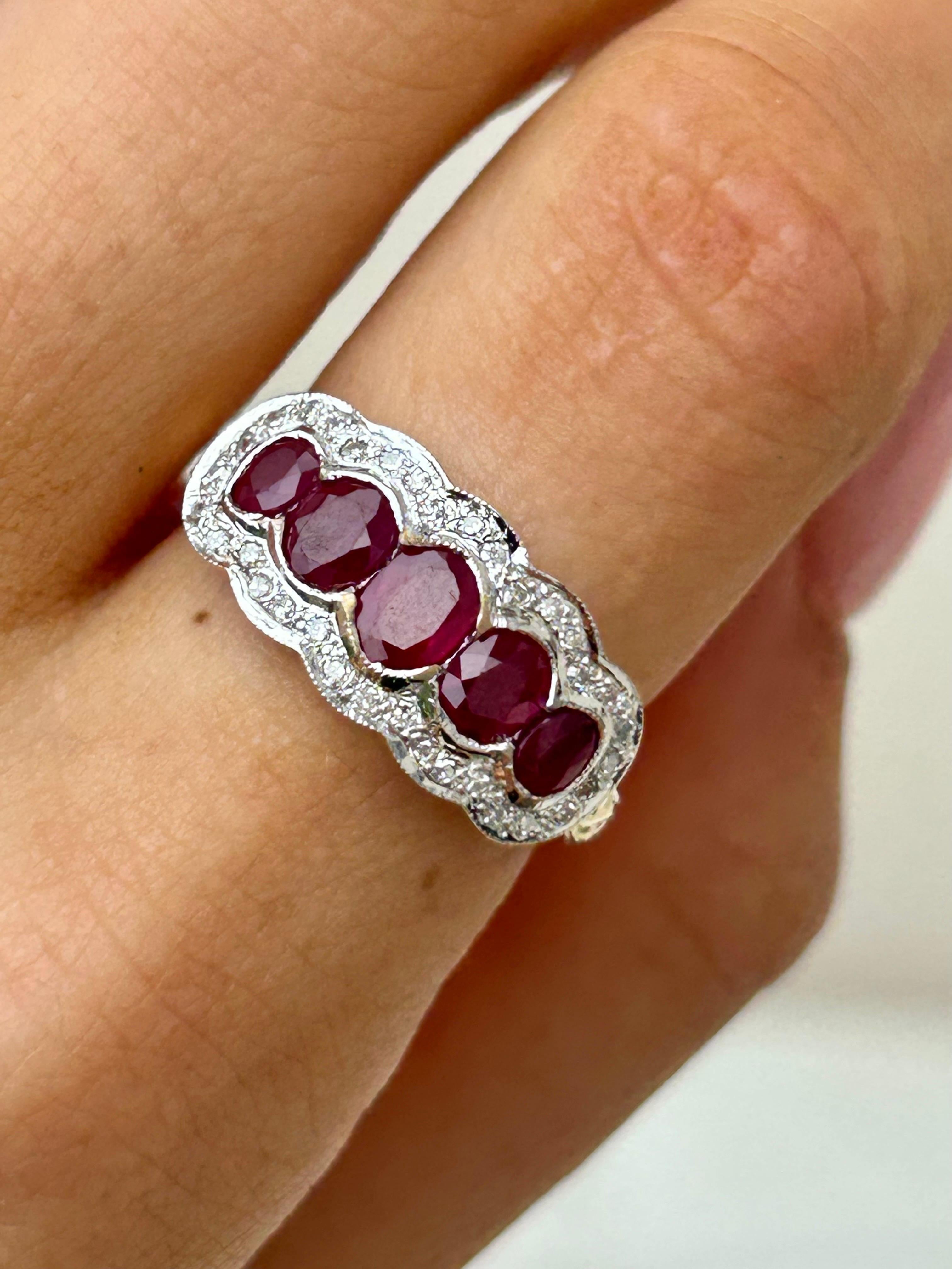 Chunky 18ct Yellow Gold Ruby and Diamond 5 Stone Ring 

most incredible chunky ruby stones with diamonds surrounding, truly excellent! 

The item comes without the box in the photos but will be presented in an Howard’s Antique gift box
