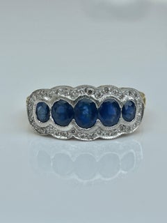 Chunky 18 Carat Yellow Gold Sapphire and Diamond 5 Stone Ring