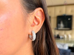 Chunky 18K White Gold Diamond Pave Hoop Earrings, Early 20th Century