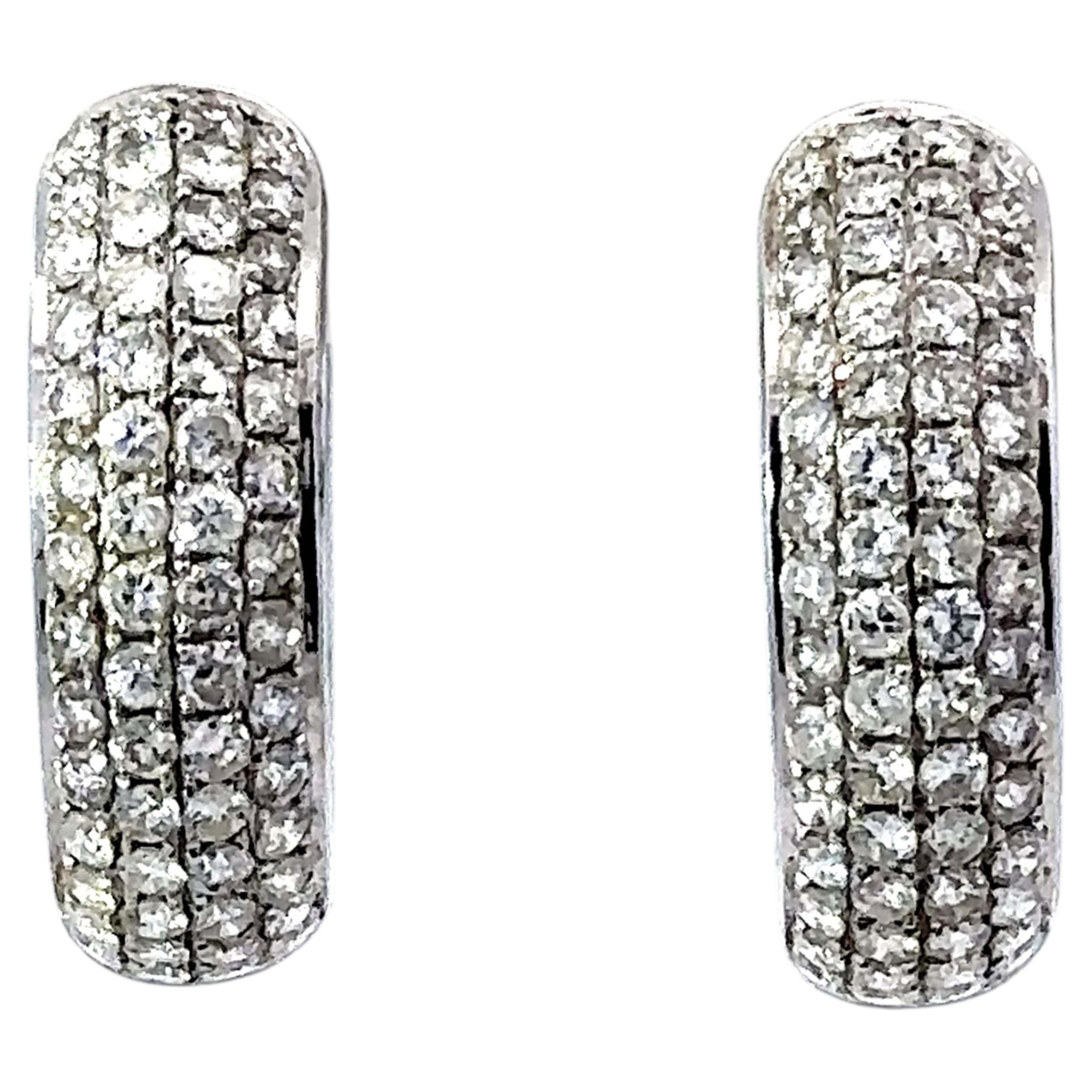 Pendientes de aro gruesos de oro blanco de 18 quilates con pavé de diamantes, principios del siglo XX