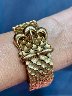 Chunky 18k Yellow Gold Belt Bracelet with Zenith Watch, Circa 1950's