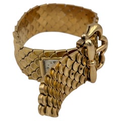 Chunky 18k Yellow Gold Belt Bracelet with Zenith Watch, Circa 1950's