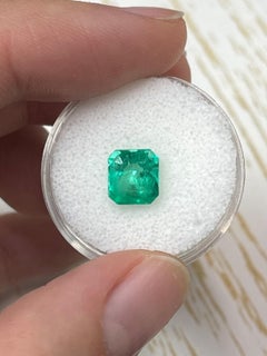 Chunky 2.14 Carat Apple Green Asscher Cut Colombian Emerald Gem - May Birthstone