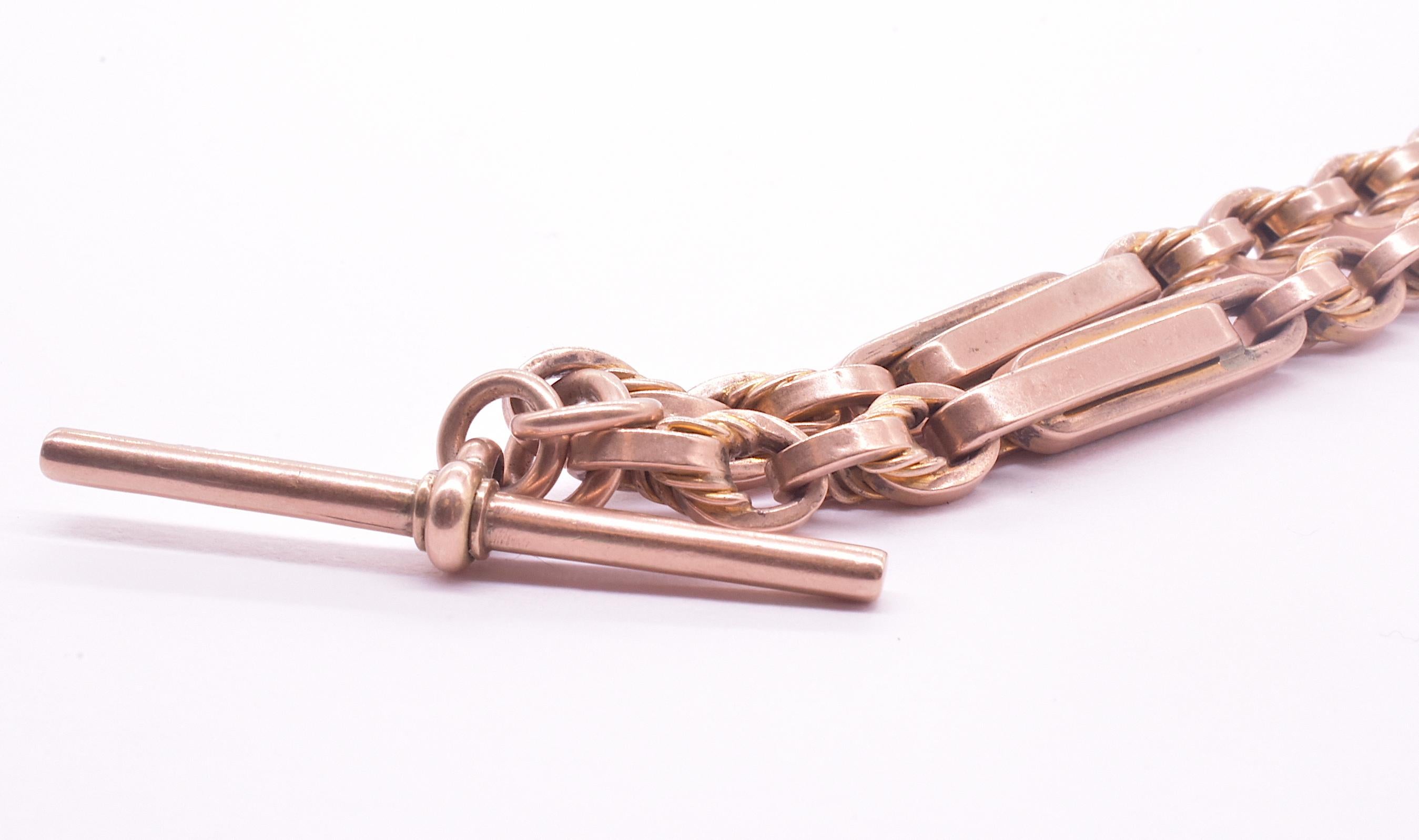 Chunky 9ct Double Fetter und Triple Love Knot Albert Kette, 18 Zoll, Chunky im Zustand „Hervorragend“ in Baltimore, MD