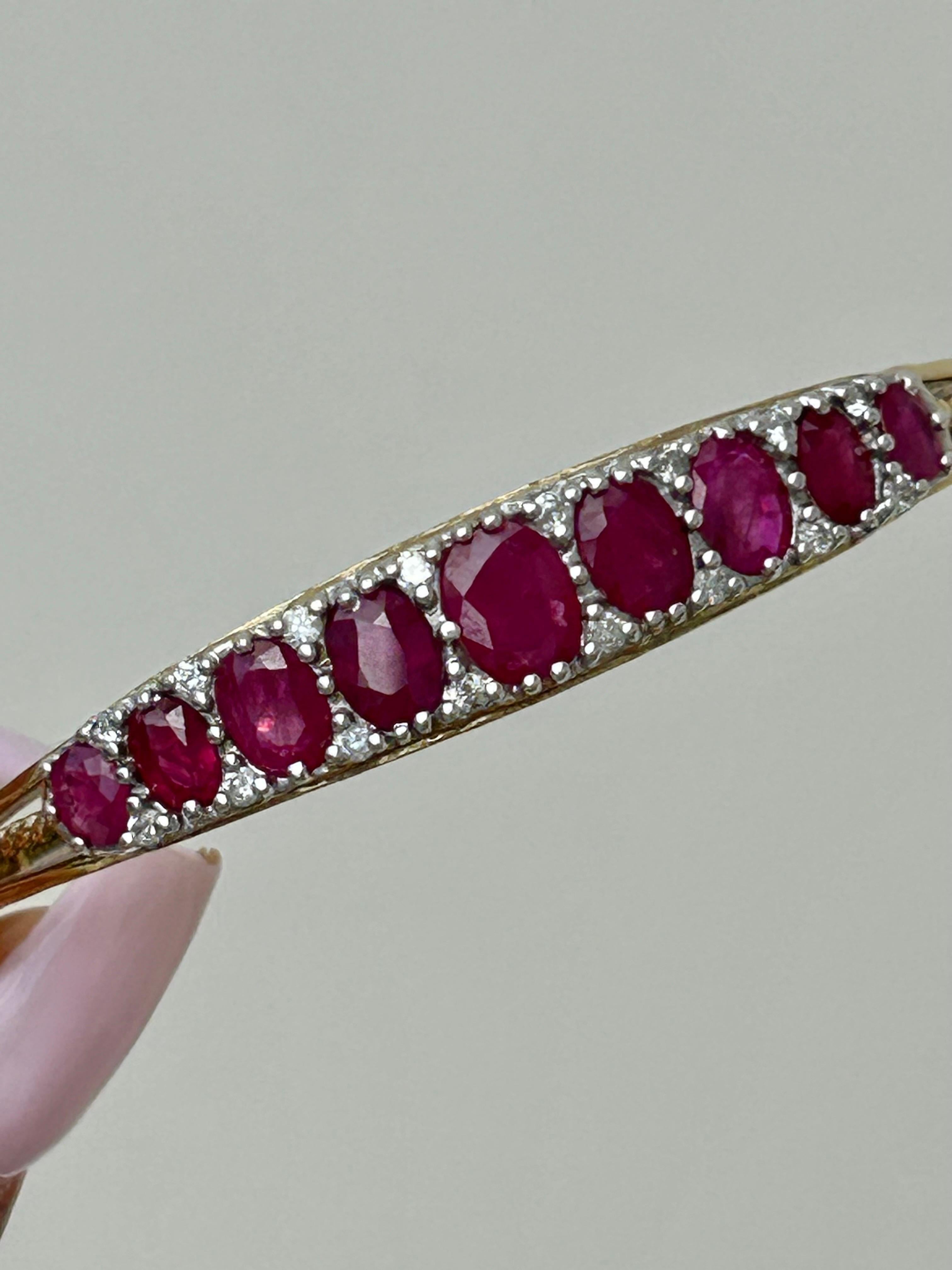 Chunky 9ct Yellow Gold Ruby and Diamond Bangle Bracelet 
 For Sale 1