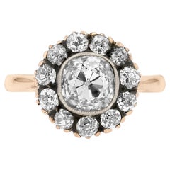 Chunky Antique 1.83 Carat Old Mine Diamond Halo 18K Victorian Cluster Ring