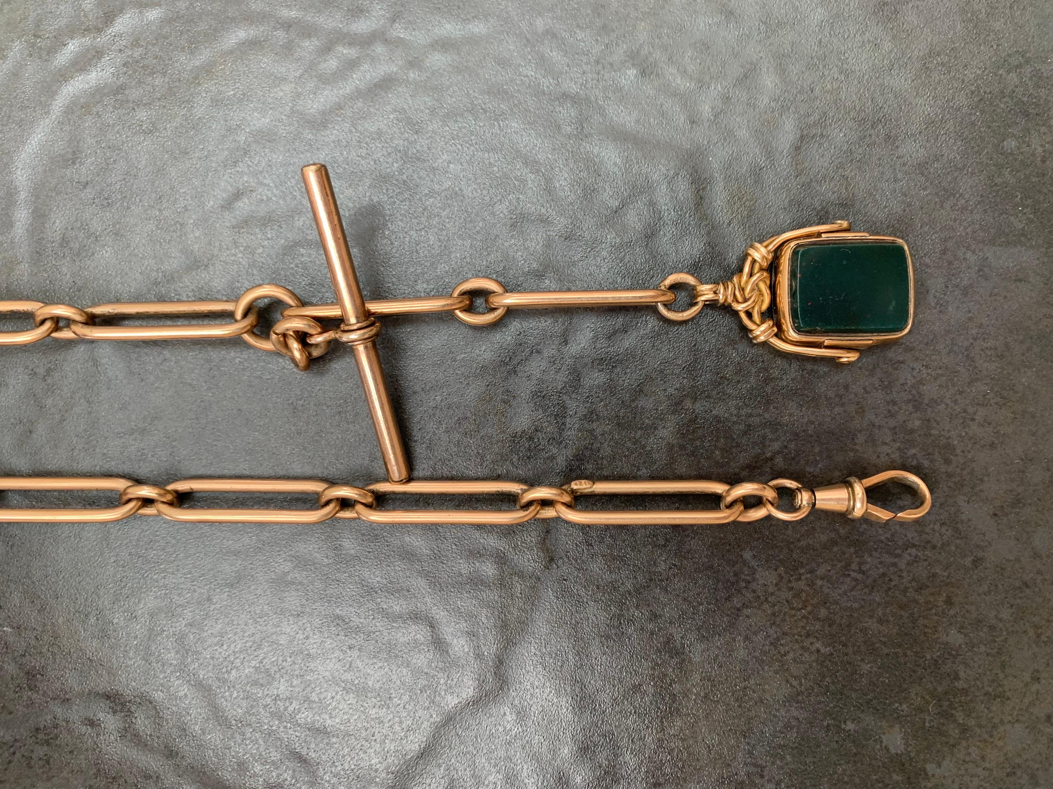 Chunky Collier à maillons antique en or 9 carats avec épingle à nourrice en forme de Trombone en vente 7