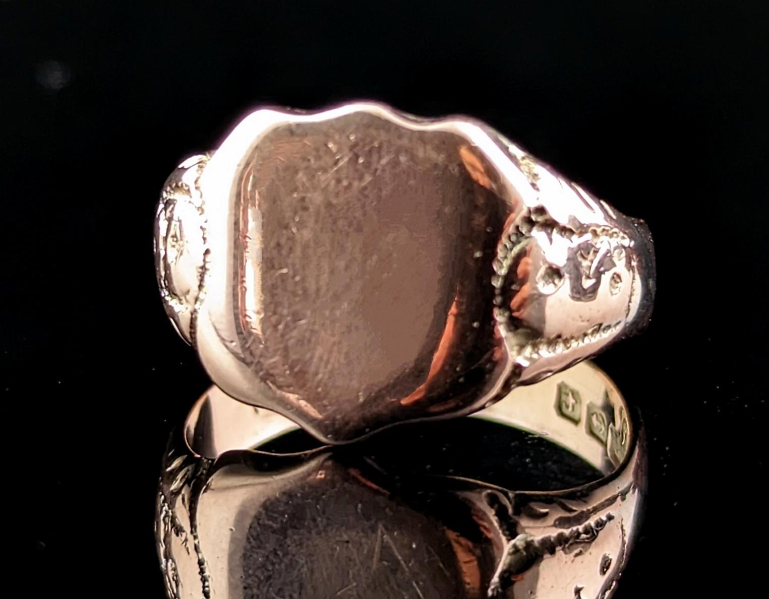 Chunky Antique 9k Rose Gold Signet Ring, Art Deco 6