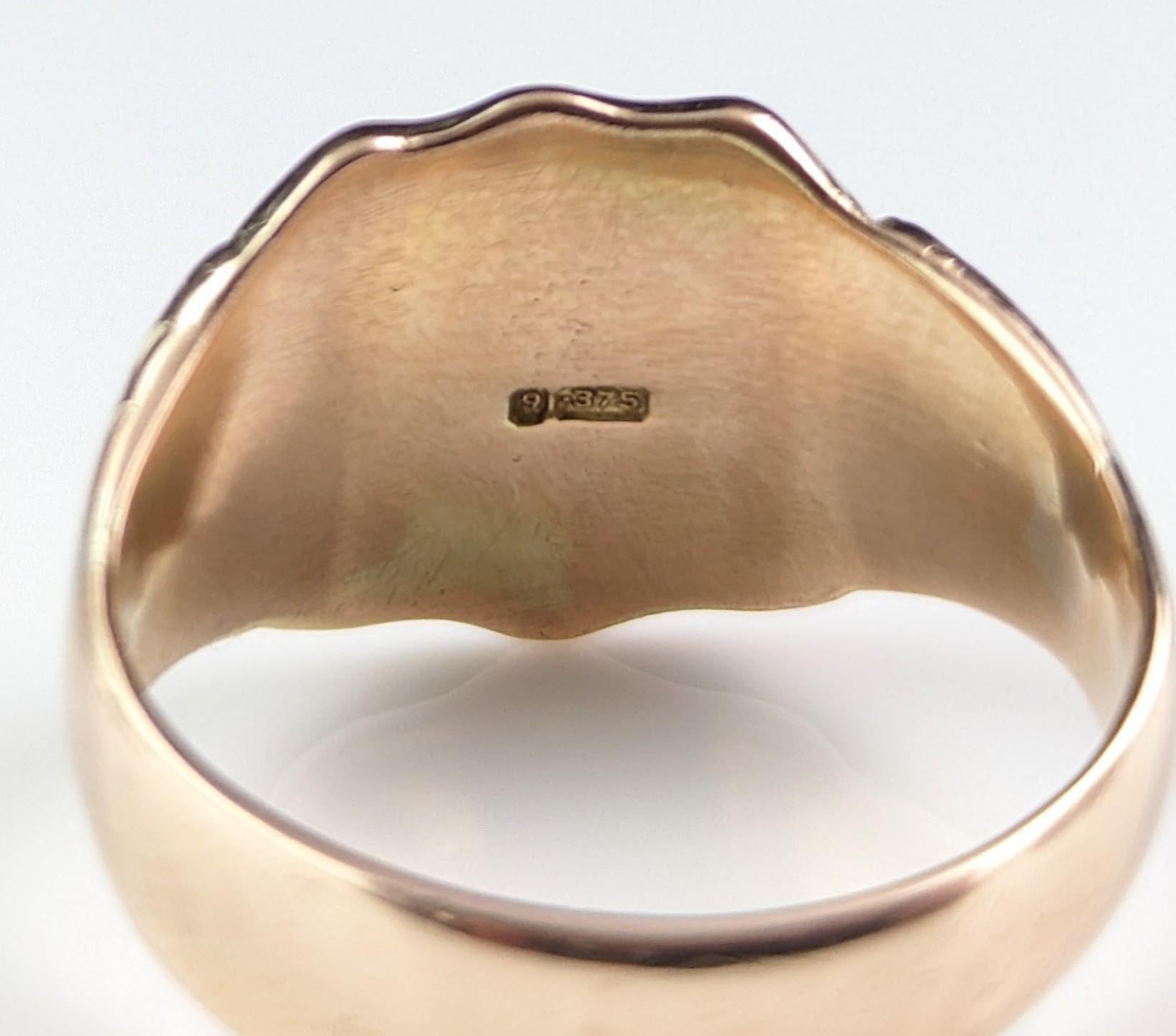 Chunky Antique 9k Rose Gold Signet Ring, Art Deco 11